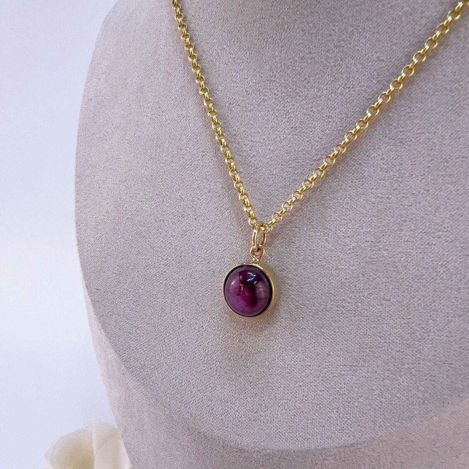 Genuine Star Ruby Solid 14k Yellow Gold Pendant, Newly Handcrafted