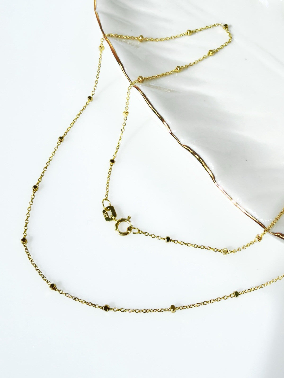 14k Yellow Gold Diamond-Cut Ball Station Chain, 16", New