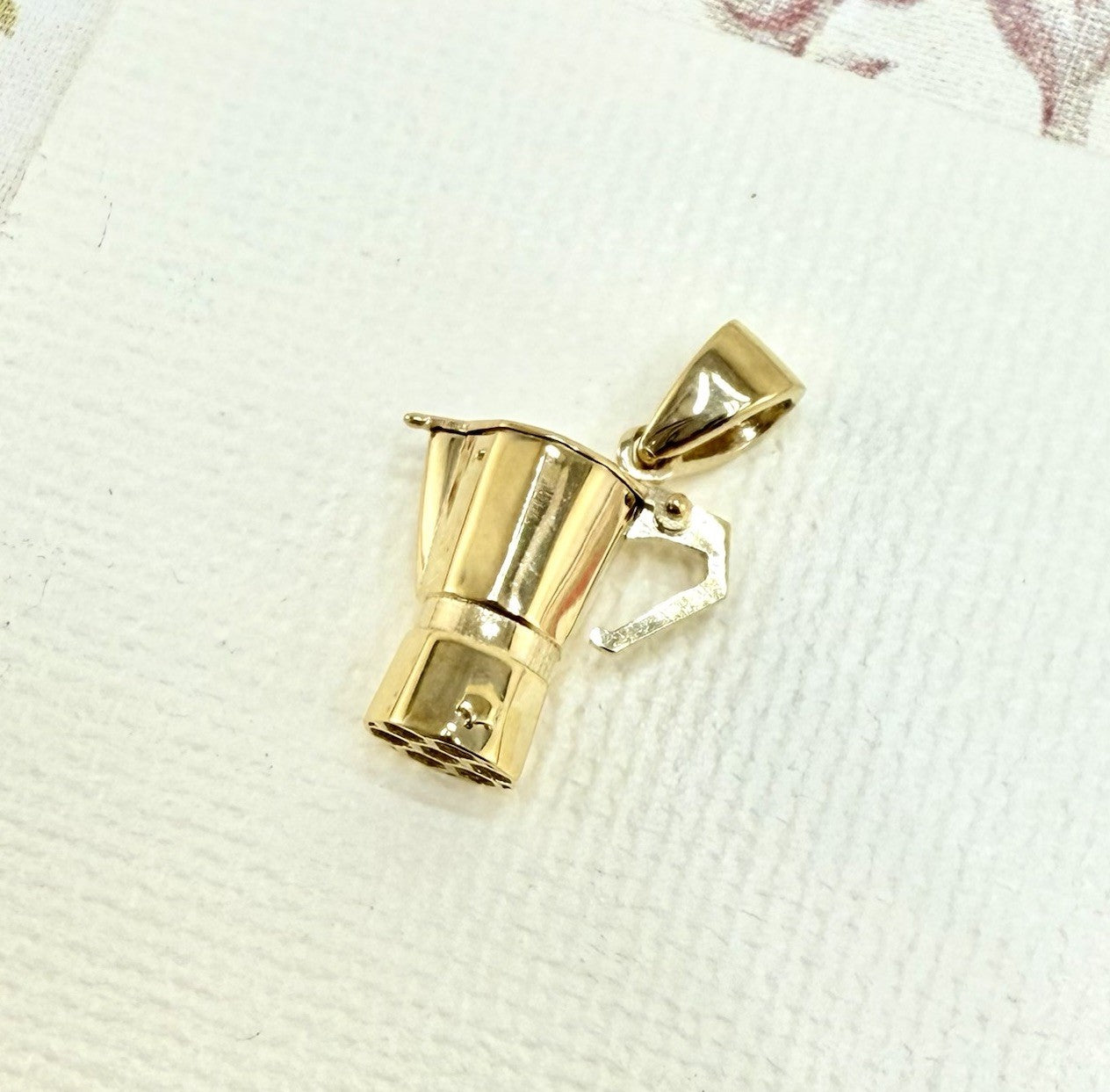 14K Yellow Gold 3D Italian Espresso Coffee Pot/ Cafetera, New, Small