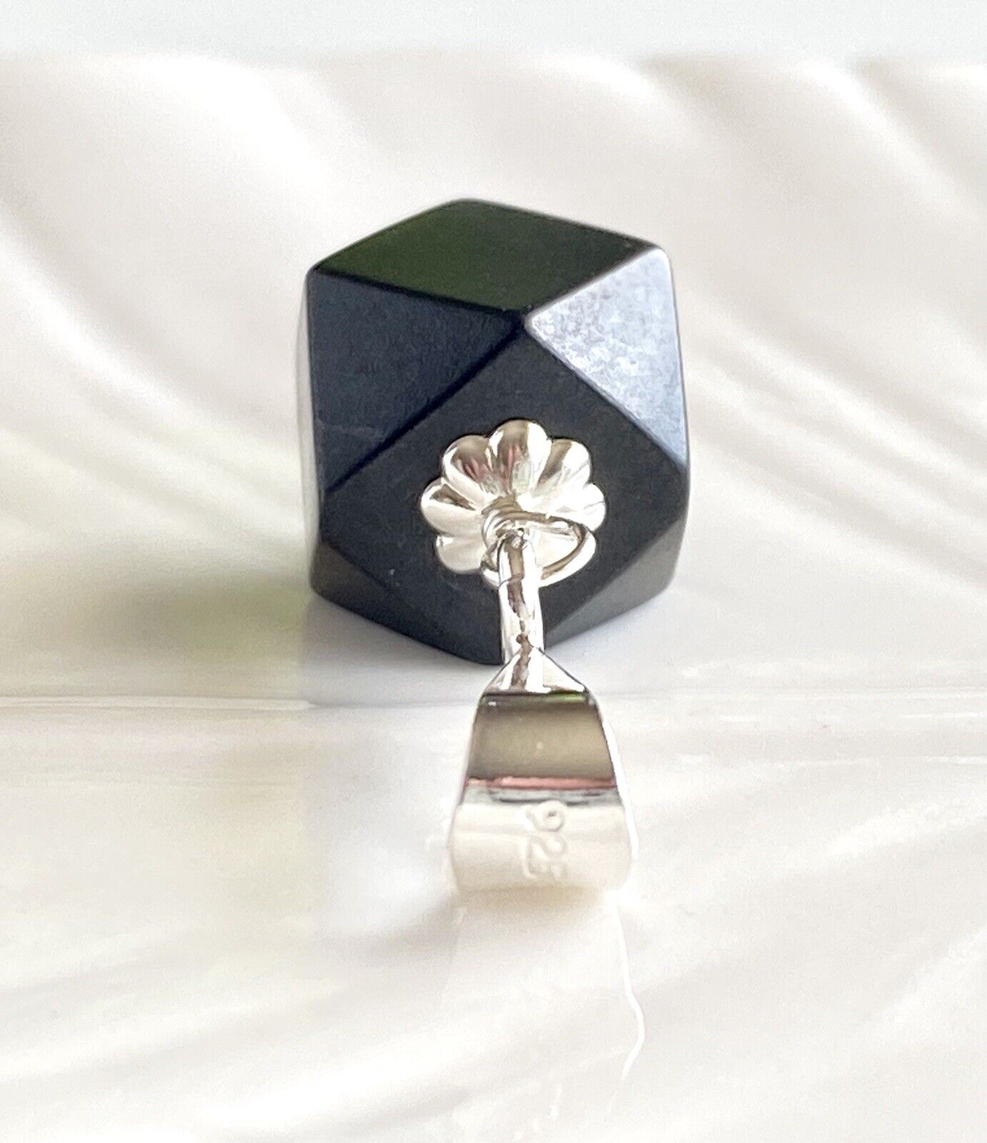 Genuine Azabache/Jet (10mm) Sterling Silver Pendant, New