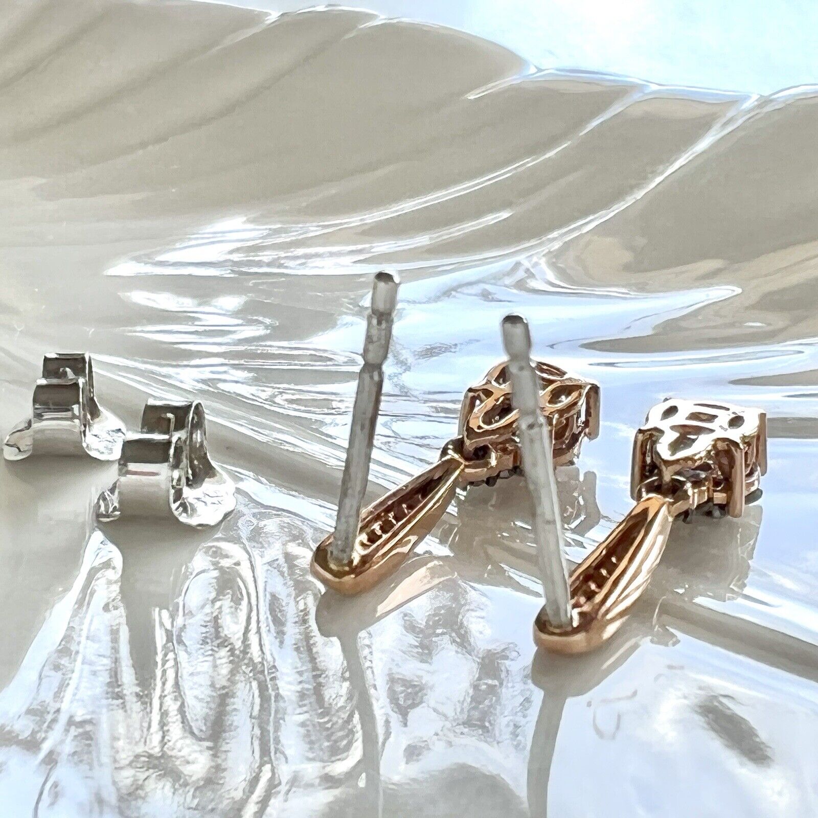 Solid 10k Rose Gold Genuine Diamond Dangle/Drop Earrings, New