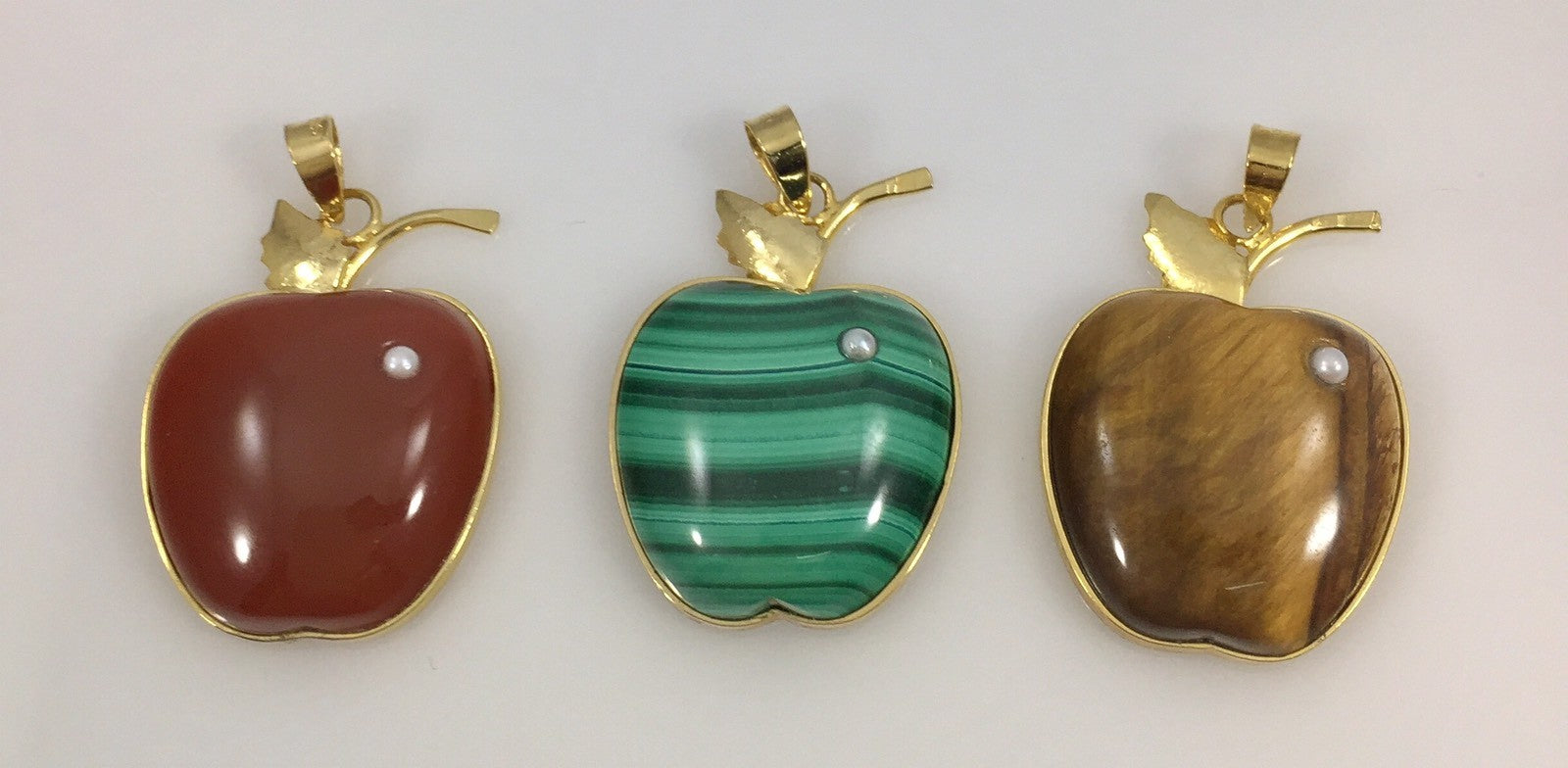 Adorable Genuine Gemstone Apple & Pearl 14kt Gold Overlay Sterling Pendant, New