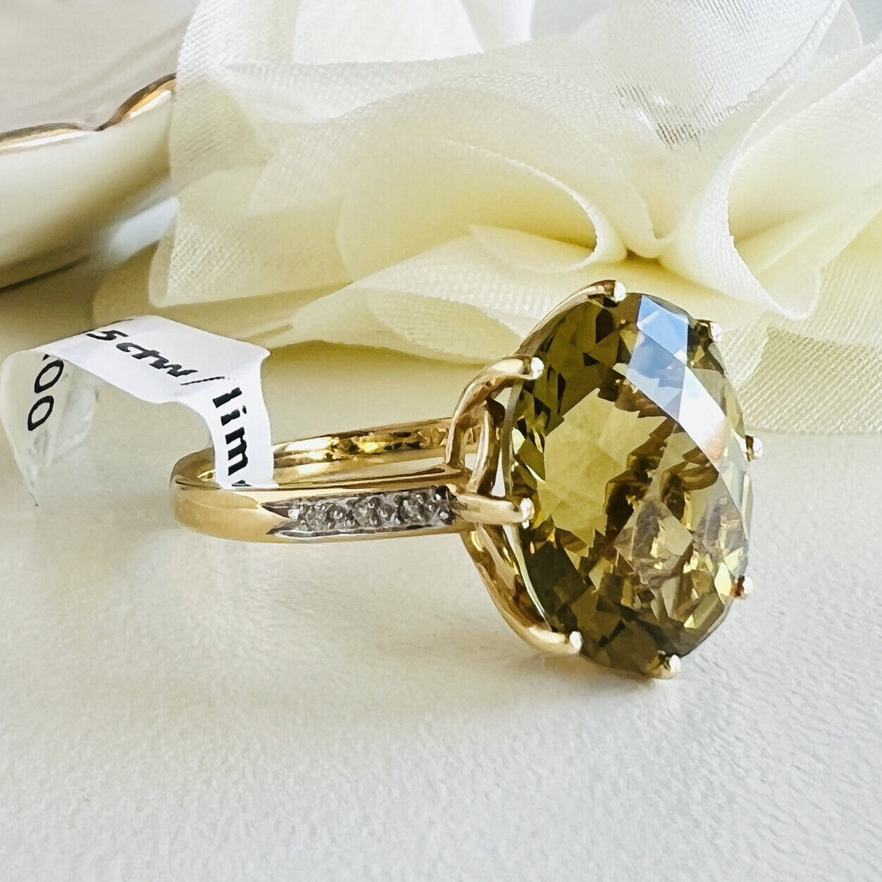 Fabulous Lemon Citrine (7.6ct) & Diamond 14K Yellow Gold Ring, New, Size 8