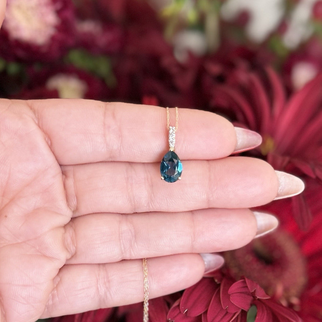 14k Yellow Gold Genuine London Blue Topaz & Diamond Pendant/Necklace, 18"