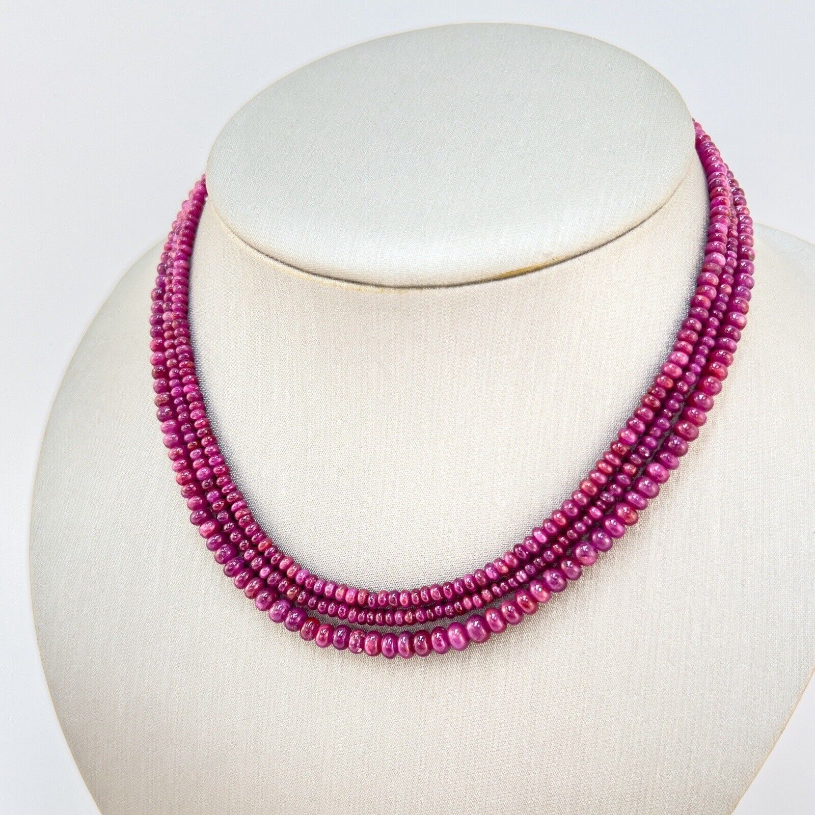 Natural Ruby Smooth Rondelle 14K Yellow Gold Necklace, New 43"