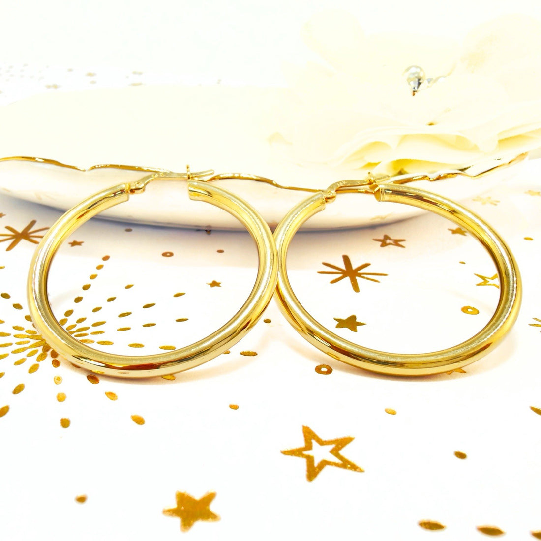 Solid 14k Yellow Gold 3mm Thick Hoop Earrings 30mm Diameter, New