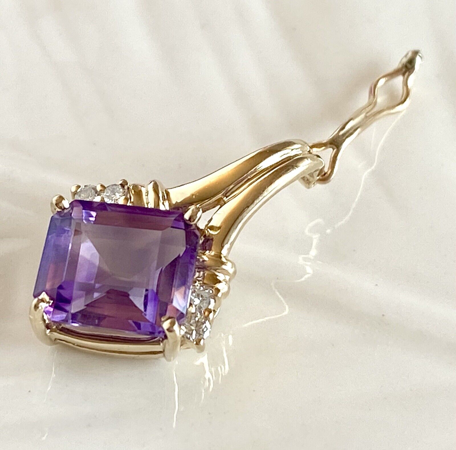 Vintage 14k Yellow Gold, Amethyst (5.12ct) & Diamond Enhancer/Pendant, New