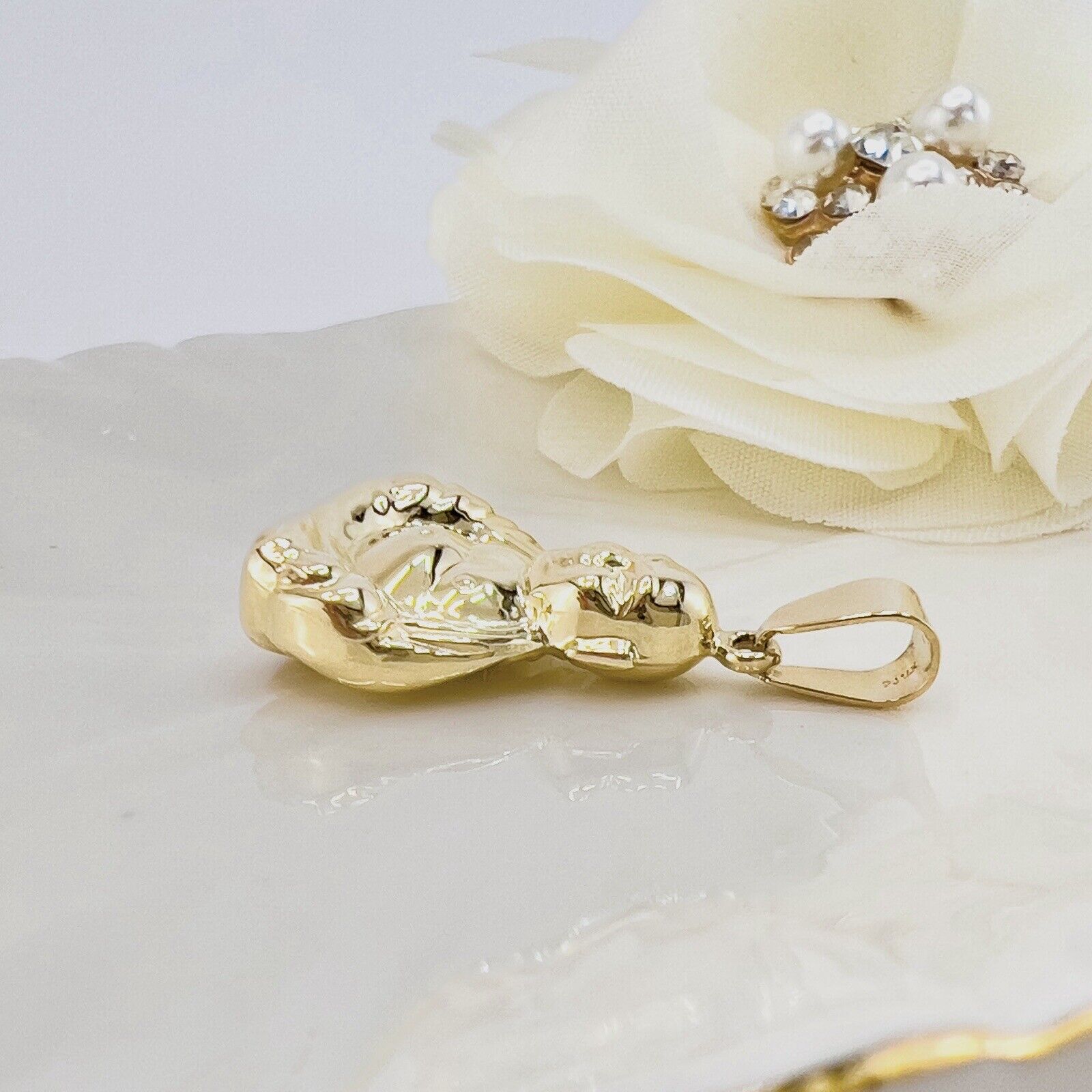 14k Yellow Gold Puffy 3-D Buddha Pendant, New, 1.20"