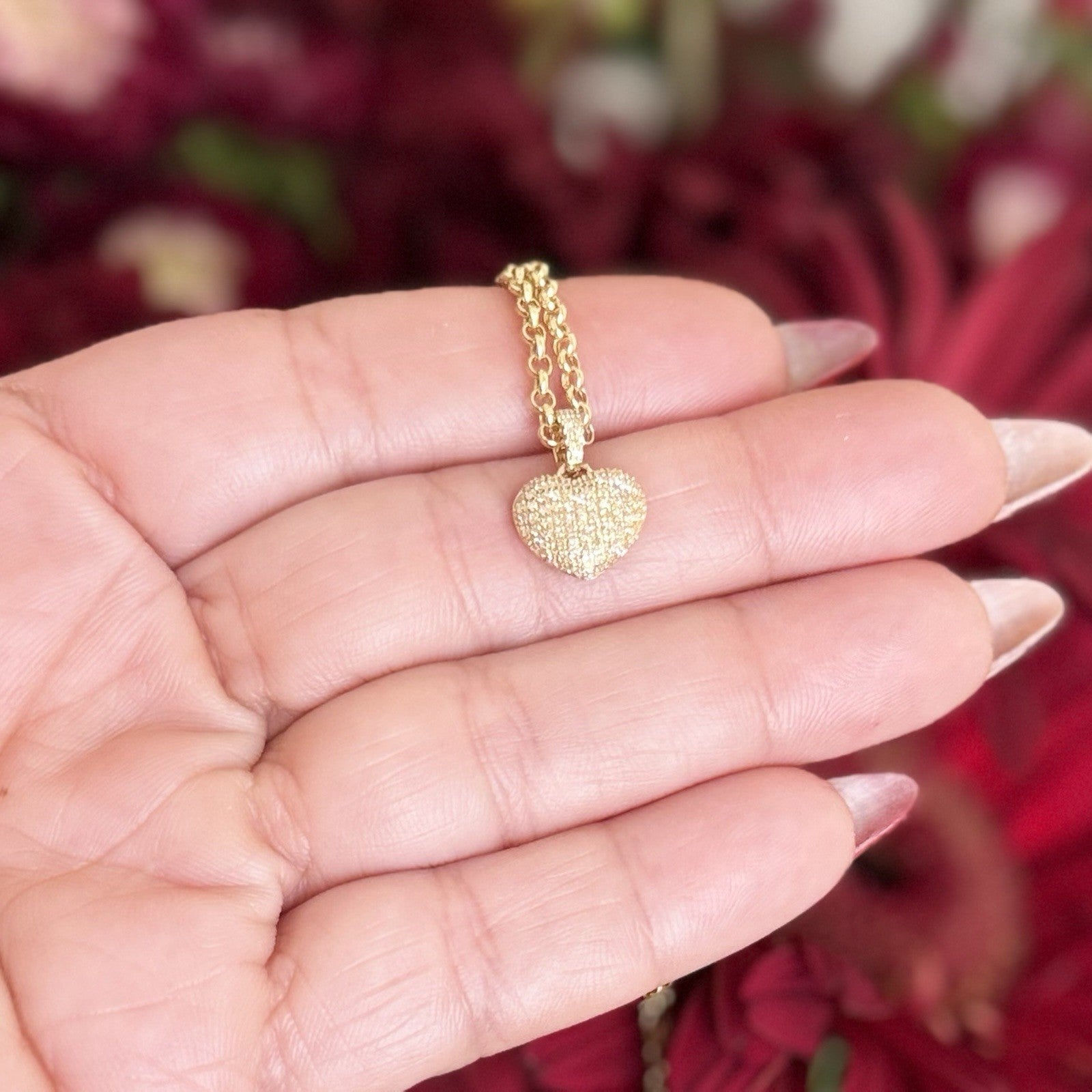 10k Yellow Gold Genuine Diamond Heart Pave Pendant, New