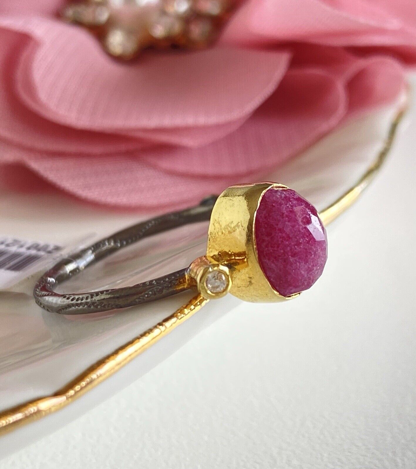 Antiqued Sterling Silver 22k Yellow Gold Ruby Ring Size 6.25