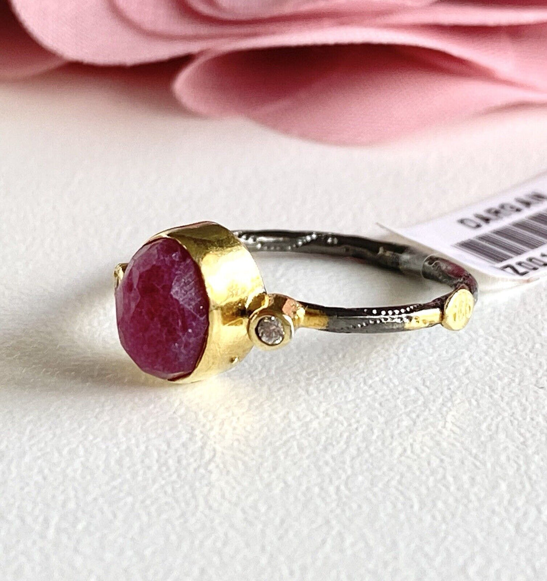Antiqued Sterling Silver 22k Yellow Gold Ruby Ring Size 6.25