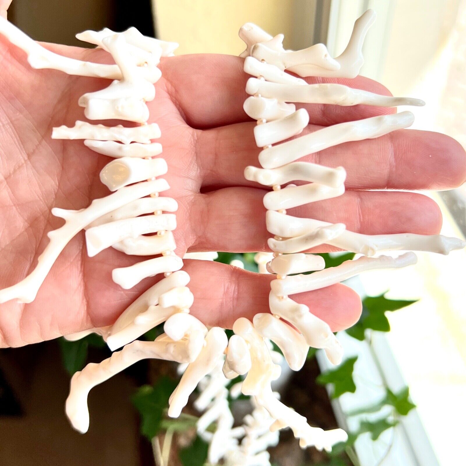 Solid 14k Yellow Gold Genuine White Branch Coral & Seed Pearl Necklace New 28.5"