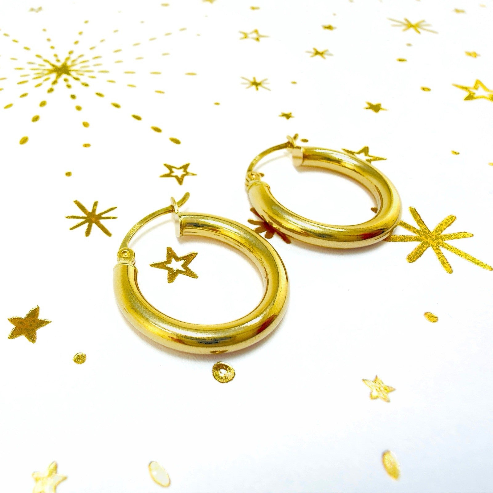 Solid 14k Yellow Gold 3mm Thick Hoop Earrings 20mm Diameter, New