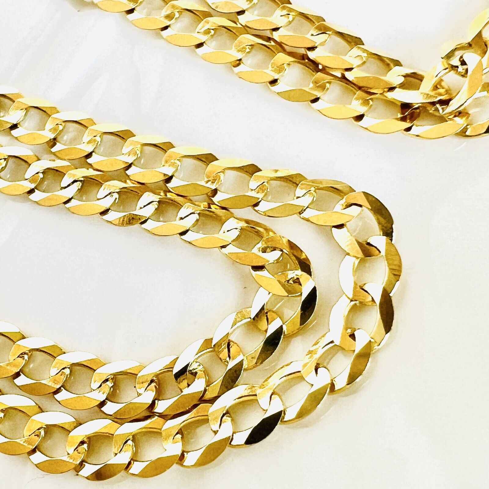 Solid 14k Yellow Gold Curb Link Flat Diamond-Cut Chain, 18", New