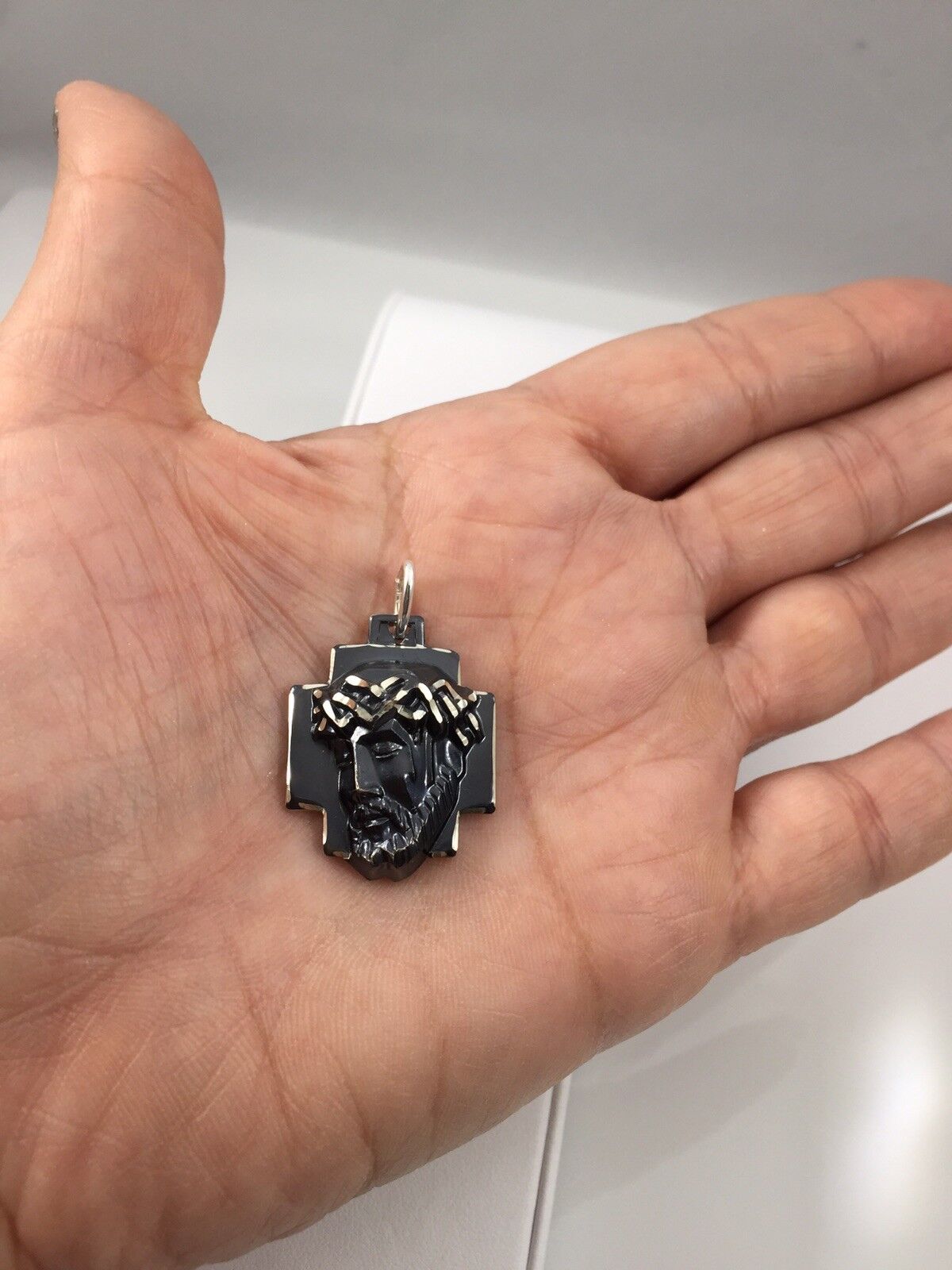 Designer Christ With Crown Of Thorns Sterling Silver Anodized Pendant New 17.6gr