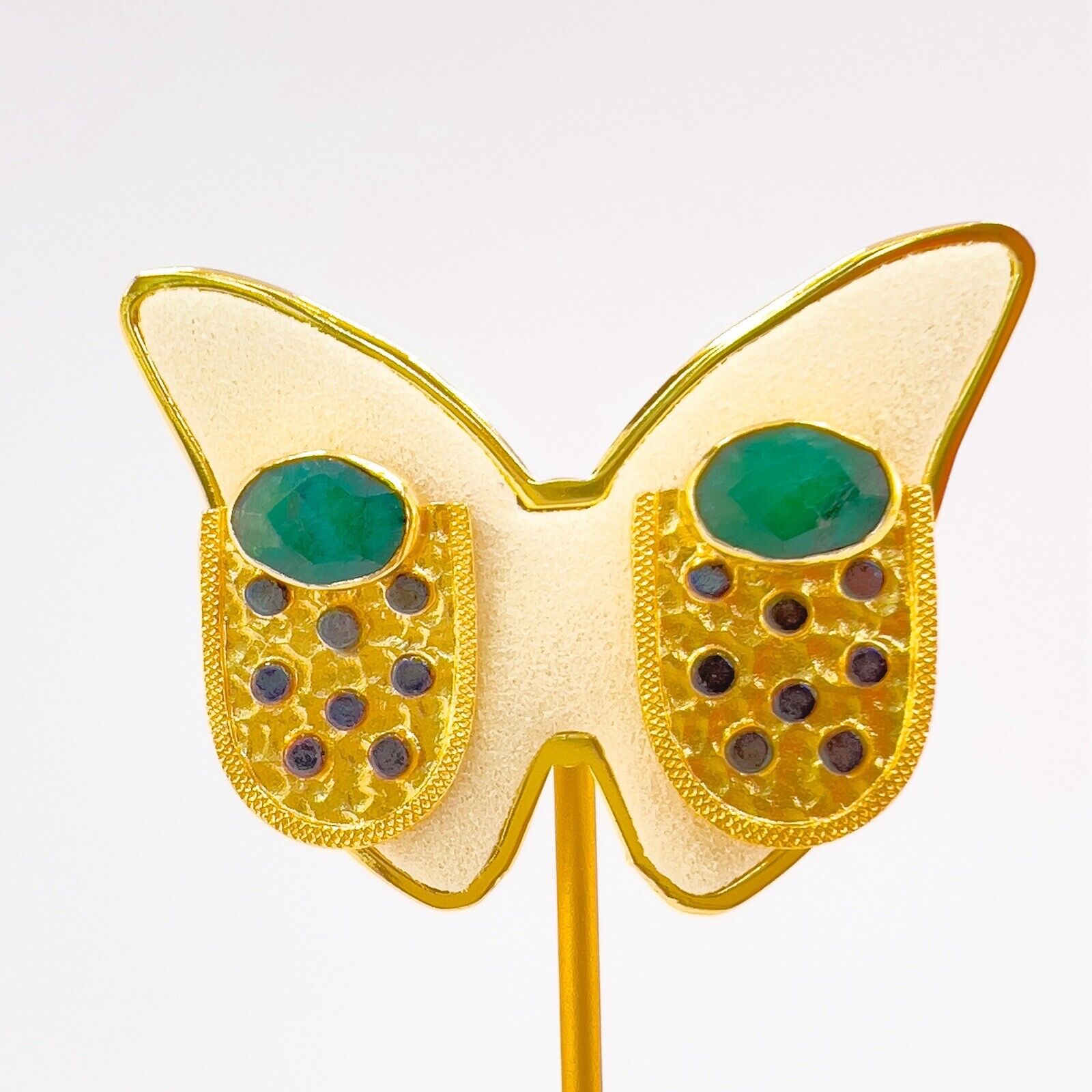 Genuine Emerald 22k Gold Over Sterling Silver Dangle Earrings, New