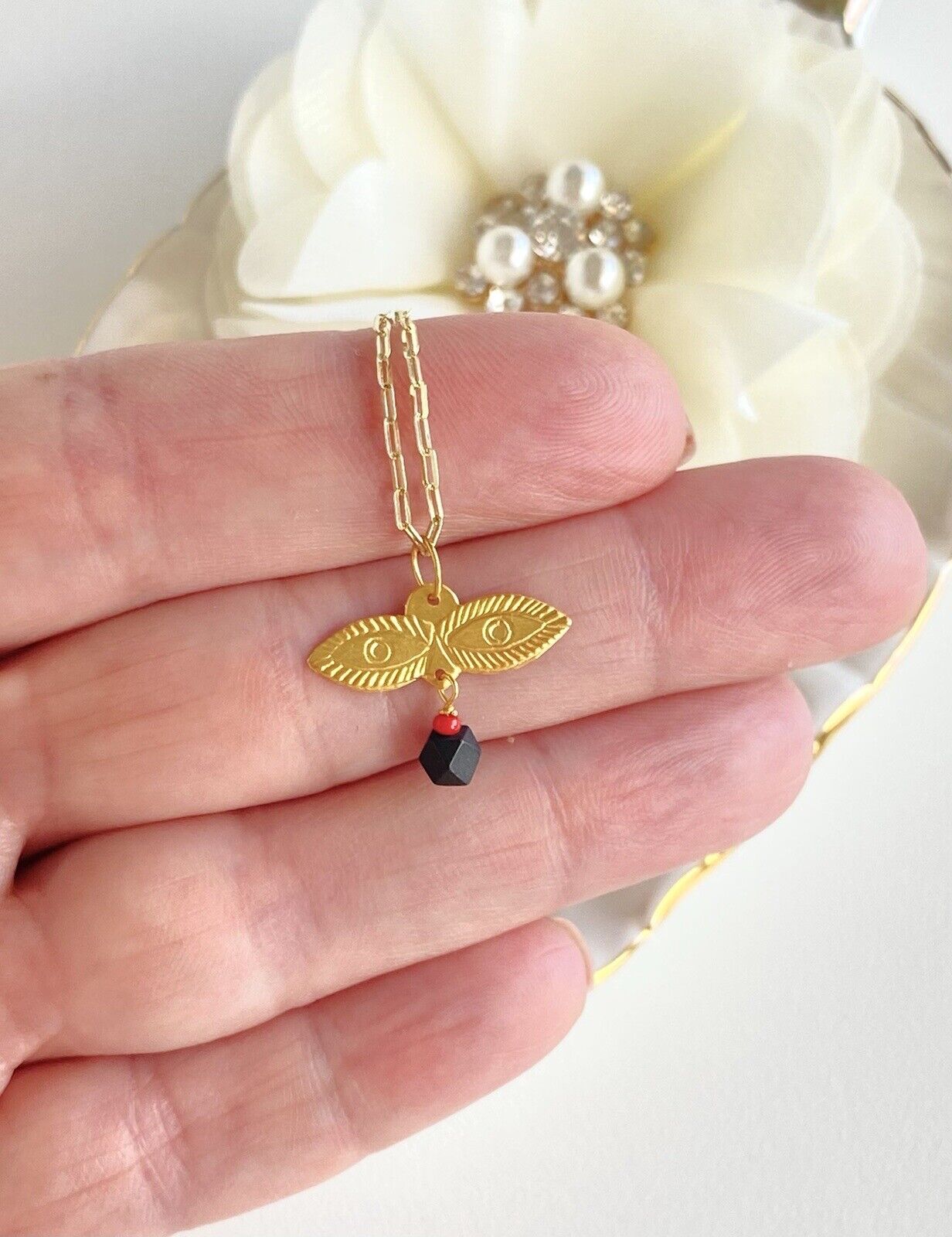 Dije Ojos De Santa Lucia, Azabache Genuino,Solid Yellow Gold, Eye Amulet Pendant