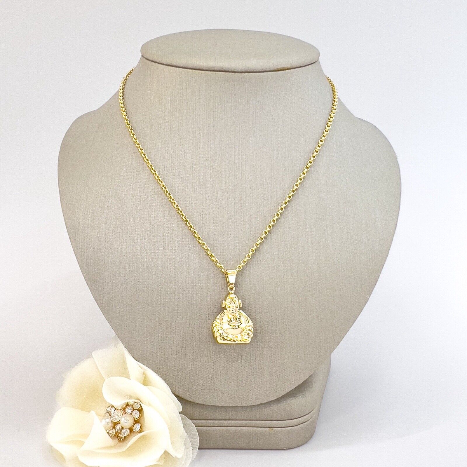 14k Yellow Gold Puffy 3-D Buddha Pendant, New, 1.20"