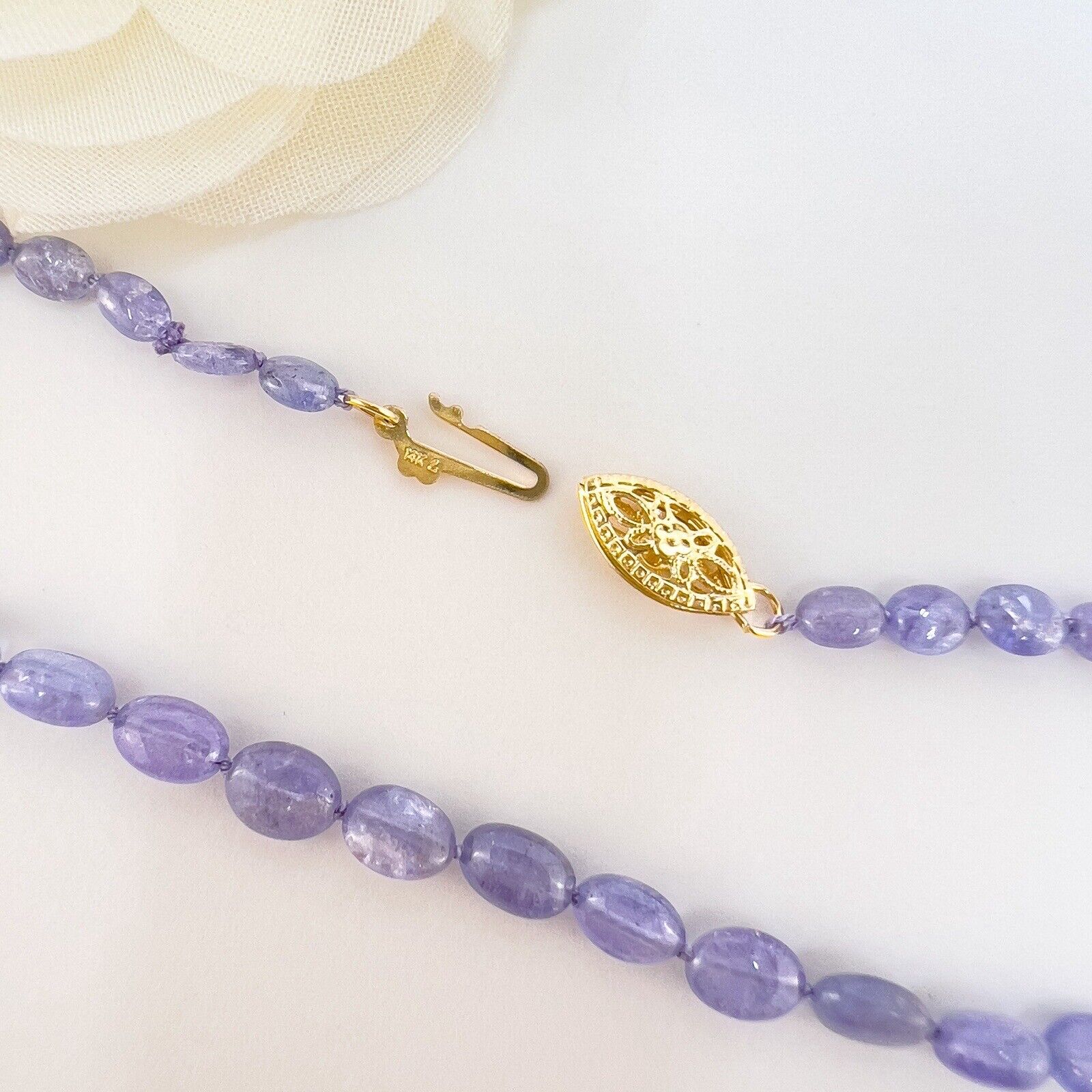 Natural Tanzanite 14k Yellow Gold Beaded Necklace, New 18"