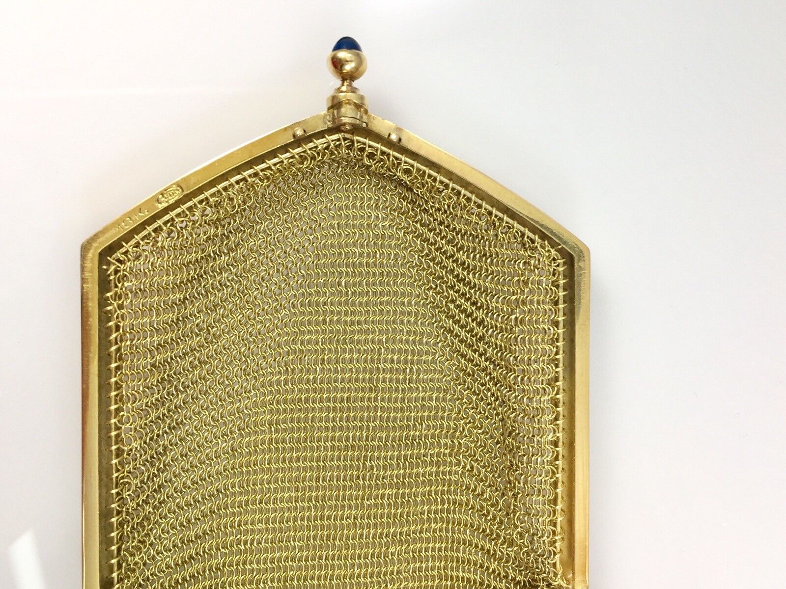 Antique Belle Epoque 18kt Solid Yellow Gold & Sapphire Hand Engraved Mesh Purse