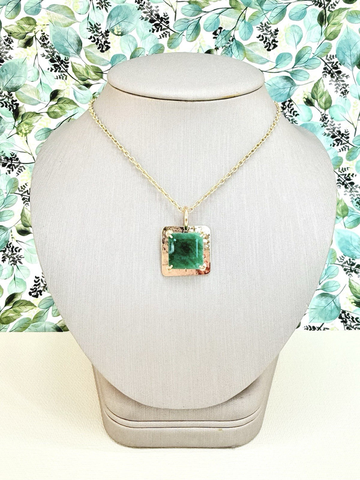 14k Yellow Gold Genuine Emerald Modernist Unisex Pendant, Newly Handcrafted