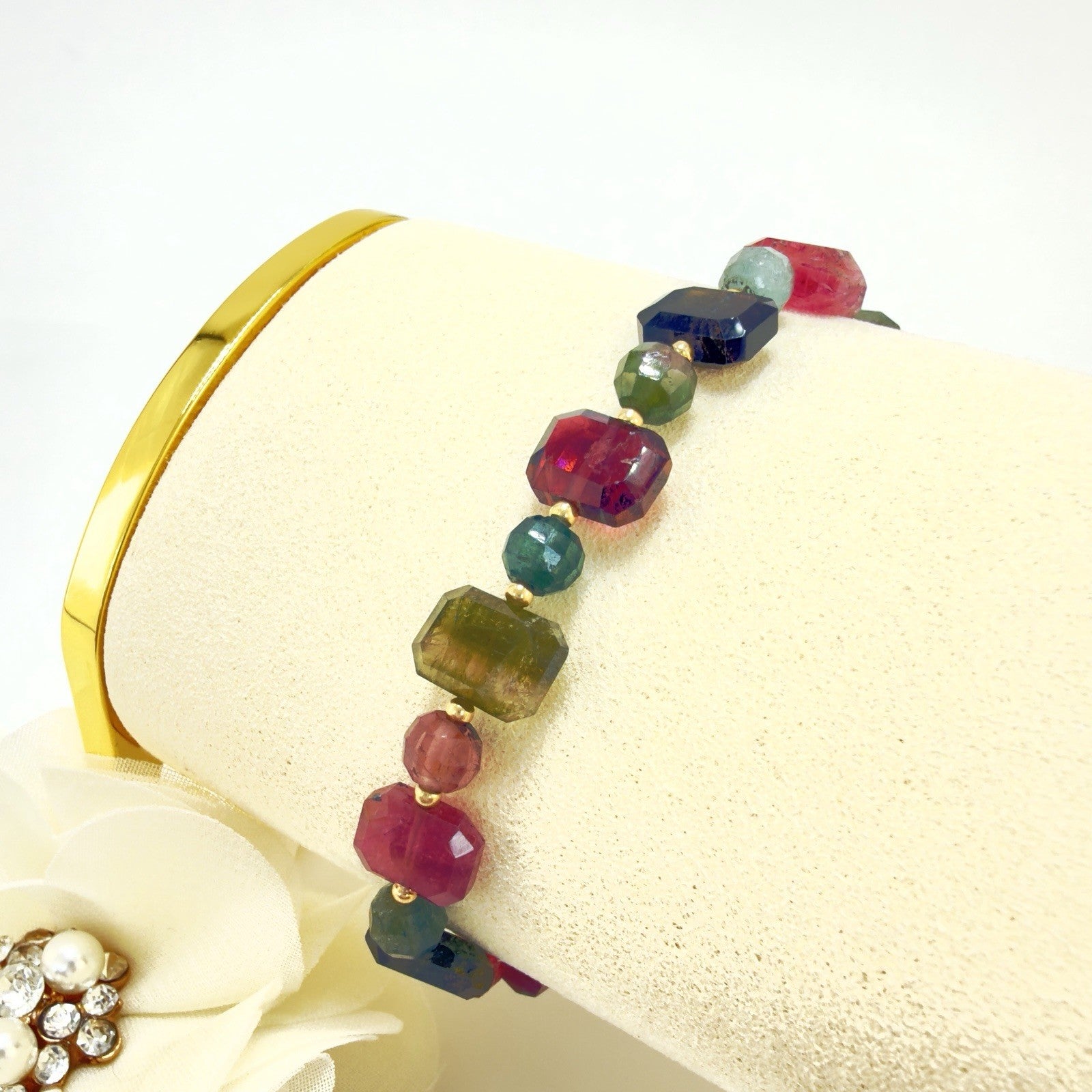14k Yellow Gold Genuine Multi-Color Tourmaline Bracelet, 6.5-7"