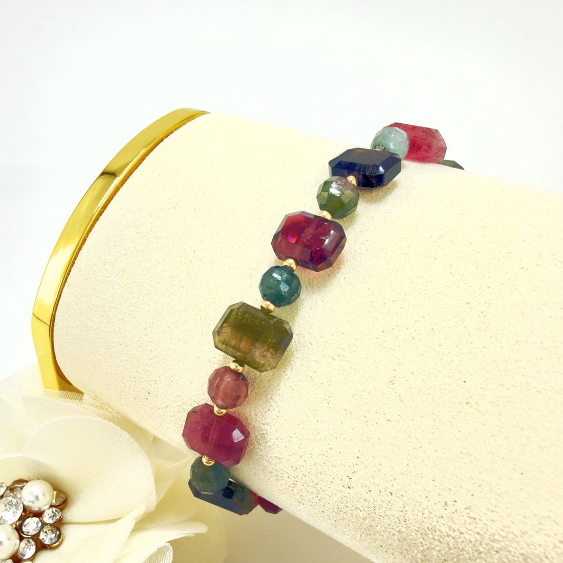14k Yellow Gold Genuine Multi-Color Tourmaline Bracelet, 6.5-7"