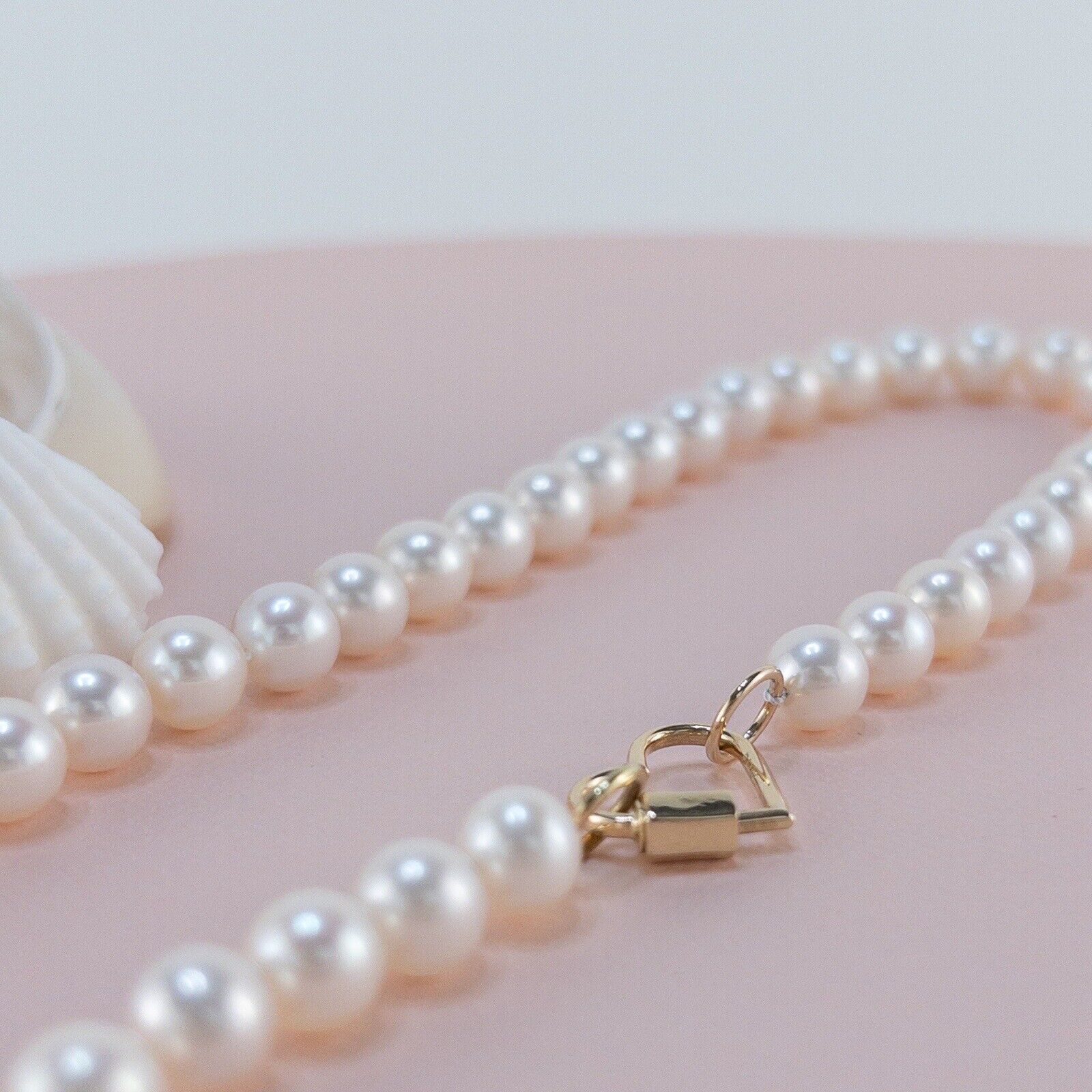 Genuine 7.5-8mm Cultured Pearl Solid 14k Yellow Gold Heart Necklace, New 16.5”