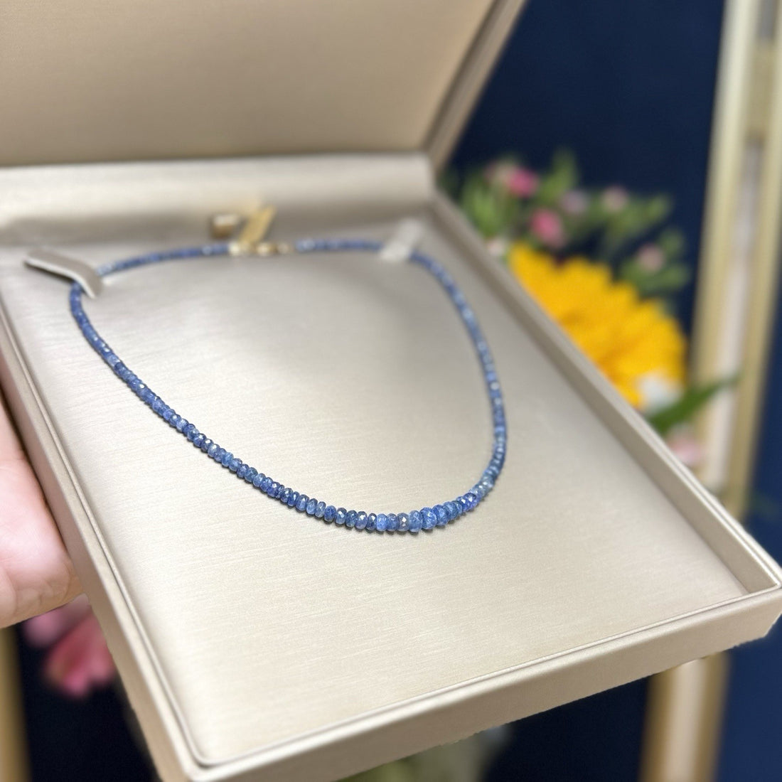 Genuine Sapphire (59ct) Solid 14k Yellow Gold Beaded Necklace, New 16"
