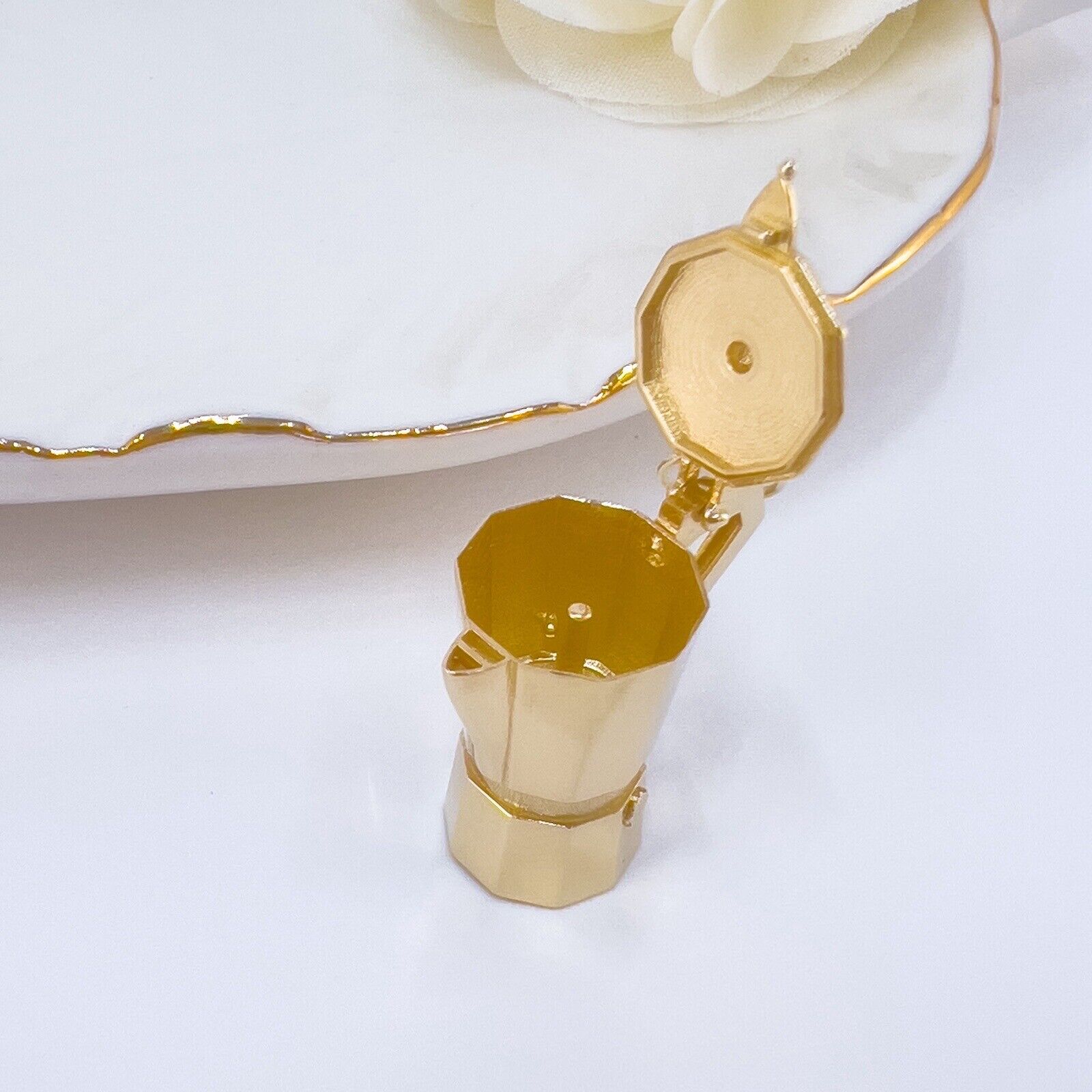 14K Yellow Gold 3D Italian Espresso Coffee Pot/ Cafetera Cubana, New, Large