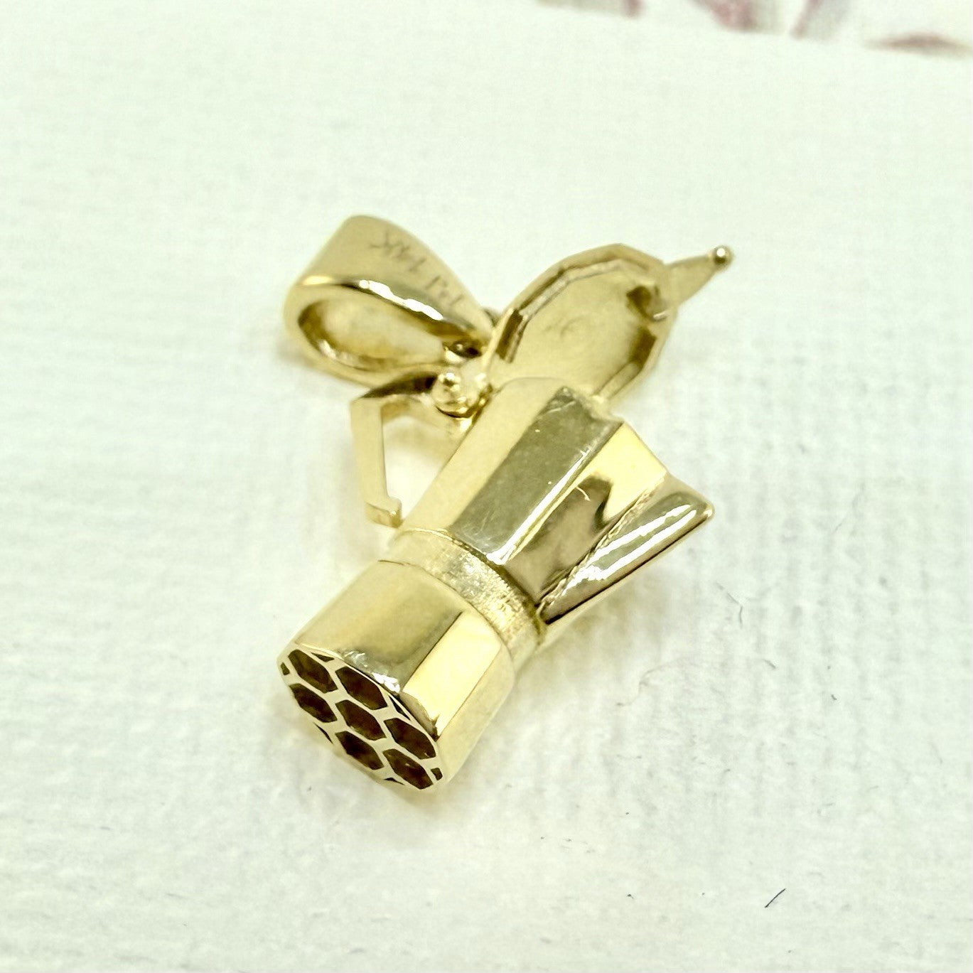 14K Yellow Gold 3D Italian Espresso Coffee Pot/ Cafetera, New, Small