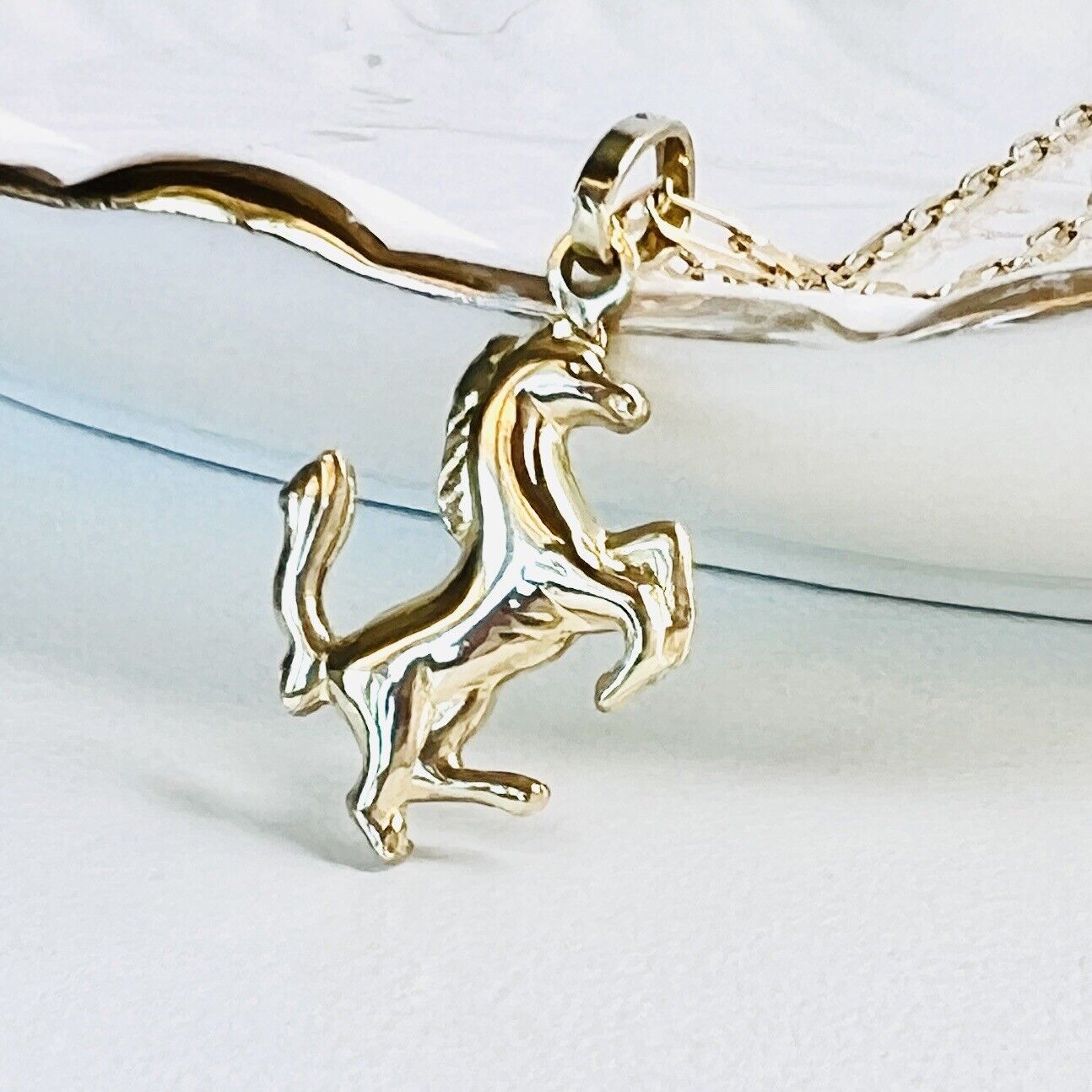 Solid 14k Yellow Gold Puffy 3-D Jumping Horse Charm/Pendant, New