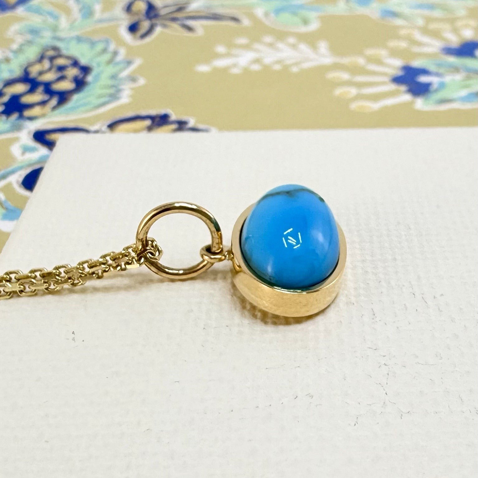 Modernist 14k Yellow Gold Natural Egyptian Turquoise Custom Made Pendant, Unisex