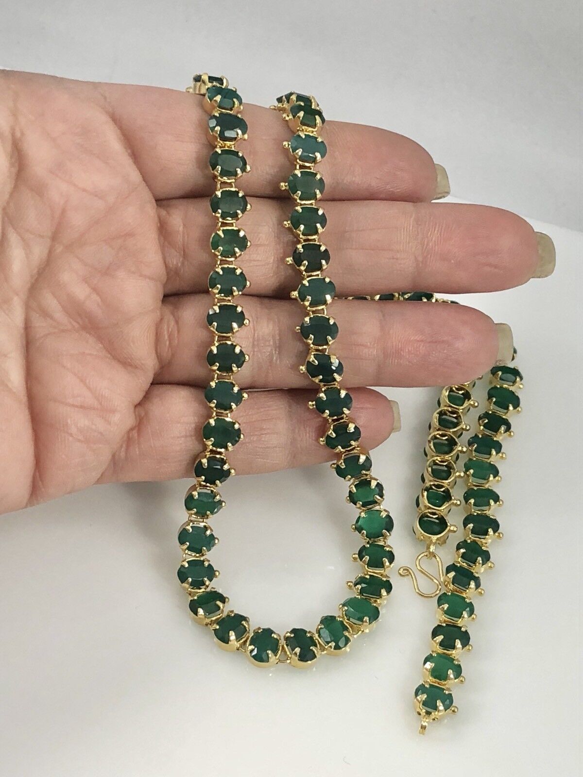 Genuine Green Chalcedony (46.5ctw) 18kt Yellow Gold Overlay Necklace, 24", New