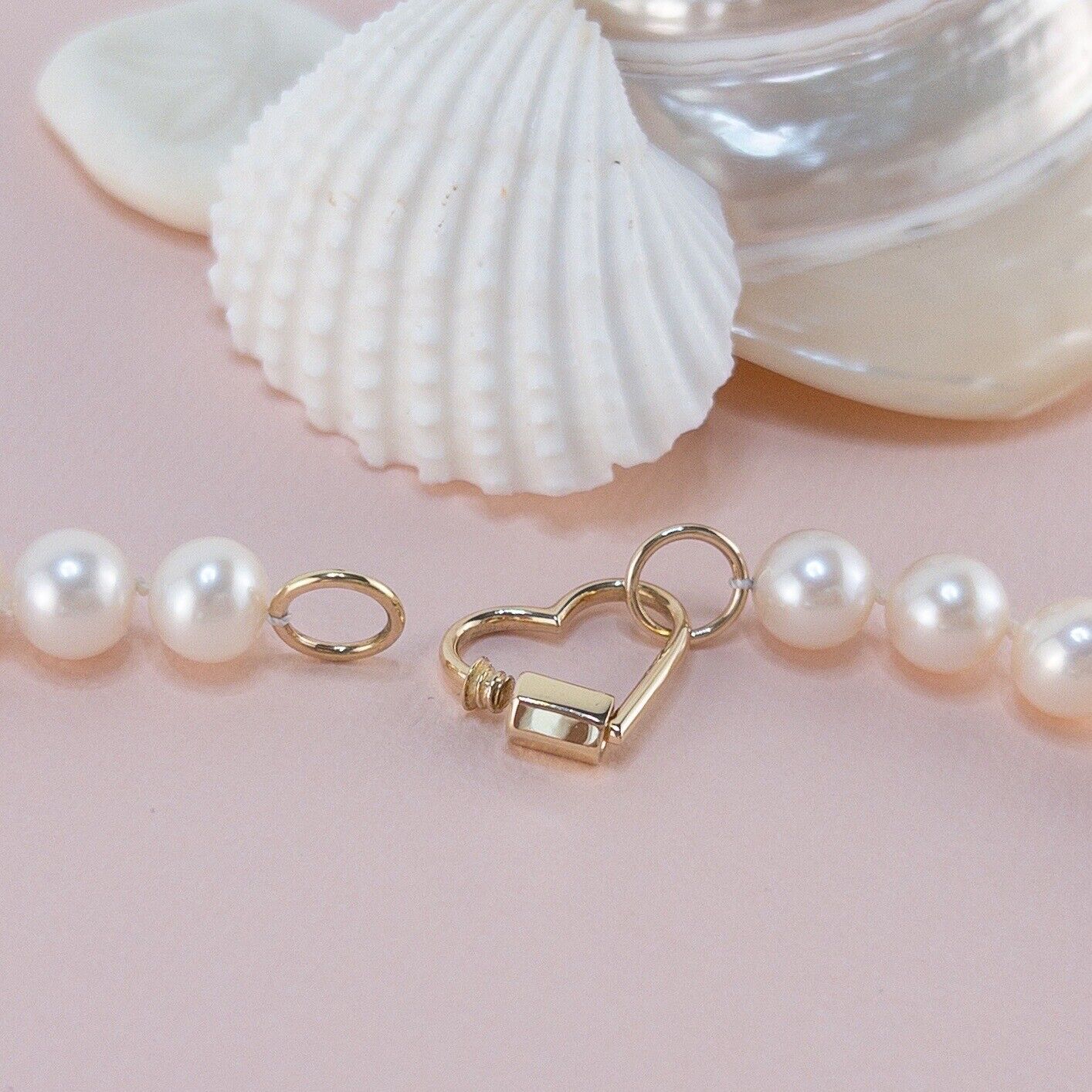 Genuine 7.5-8mm Cultured Pearl Solid 14k Yellow Gold Heart Necklace, New 16.5”