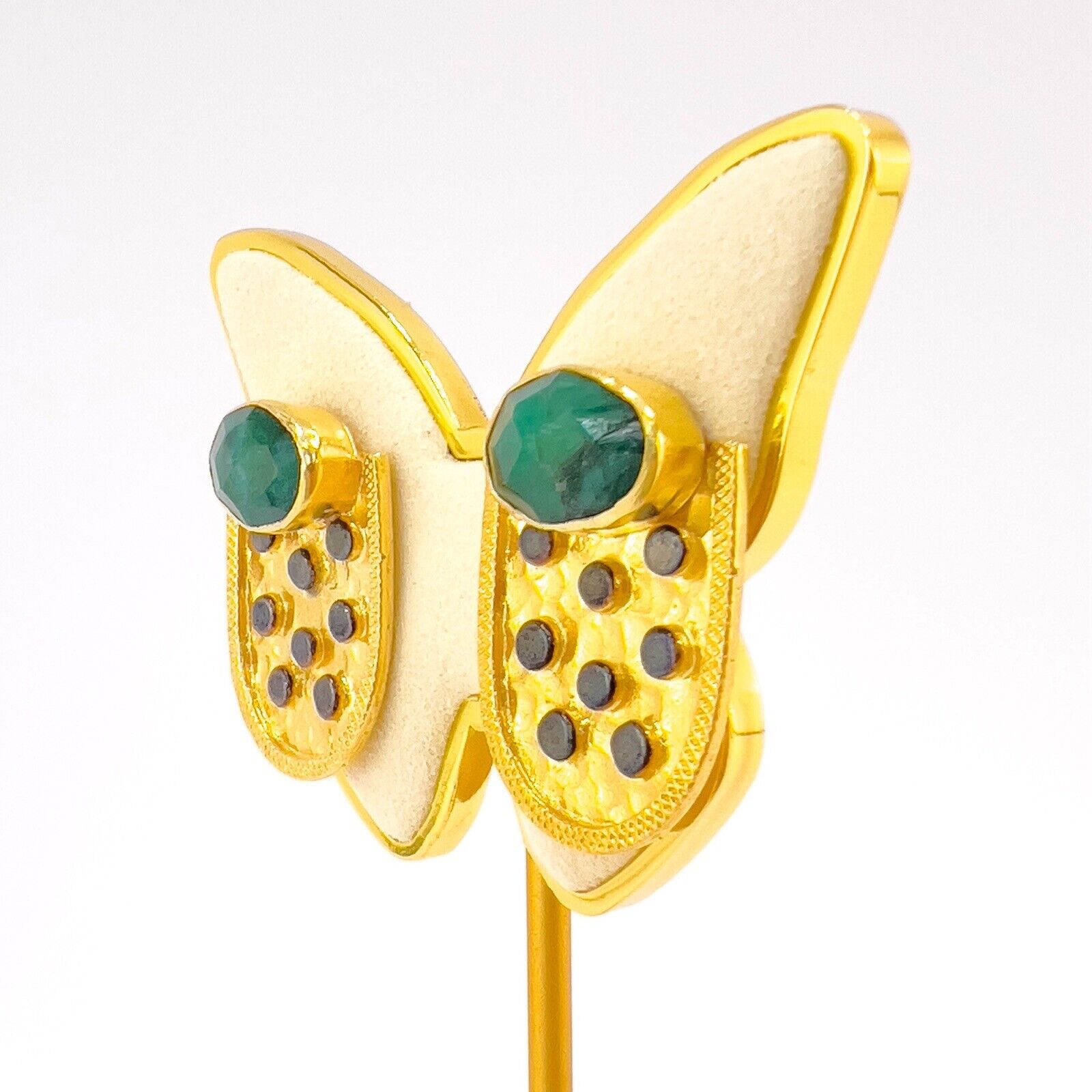 Genuine Emerald 22k Gold Over Sterling Silver Dangle Earrings, New