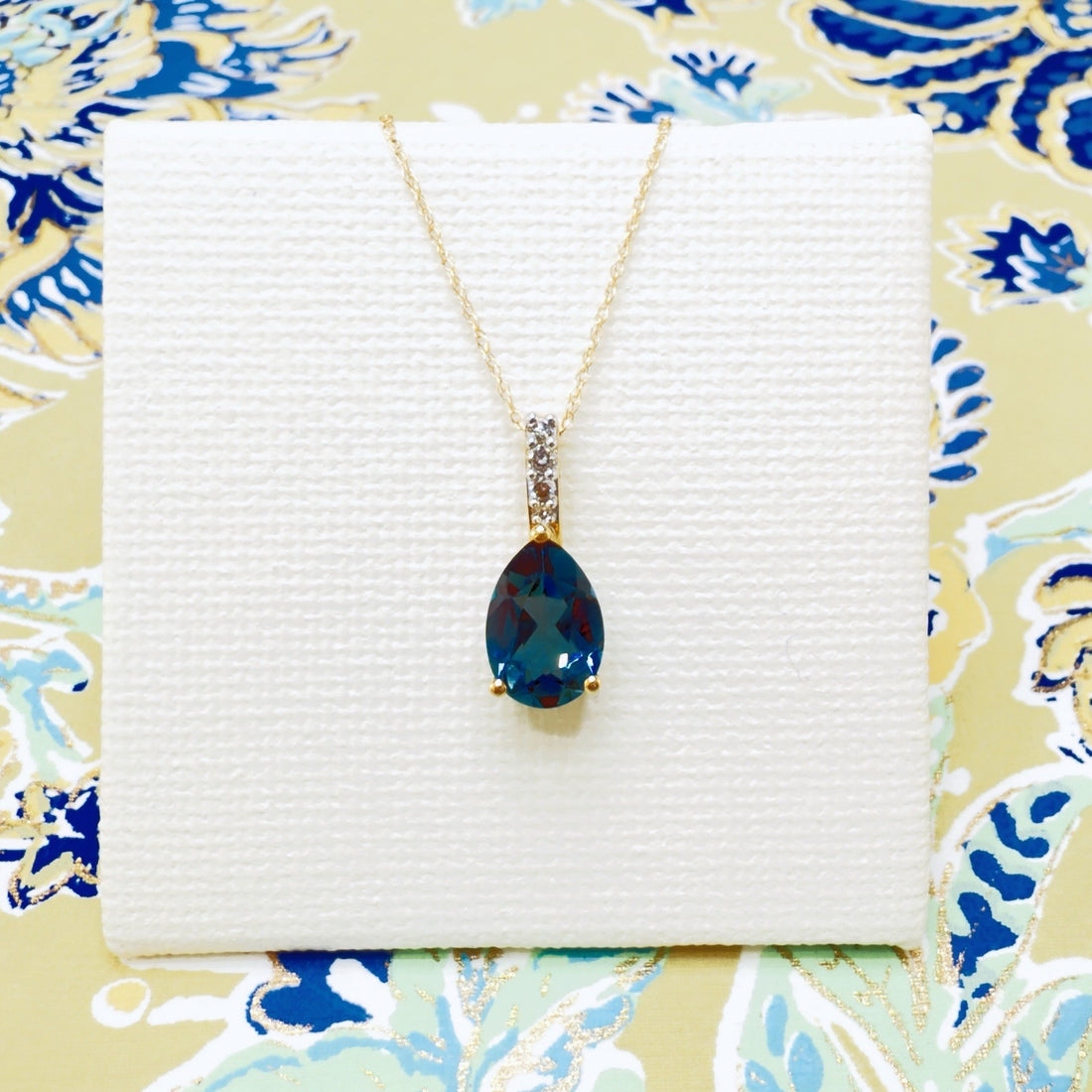 14k Yellow Gold Genuine London Blue Topaz & Diamond Pendant/Necklace, 18"