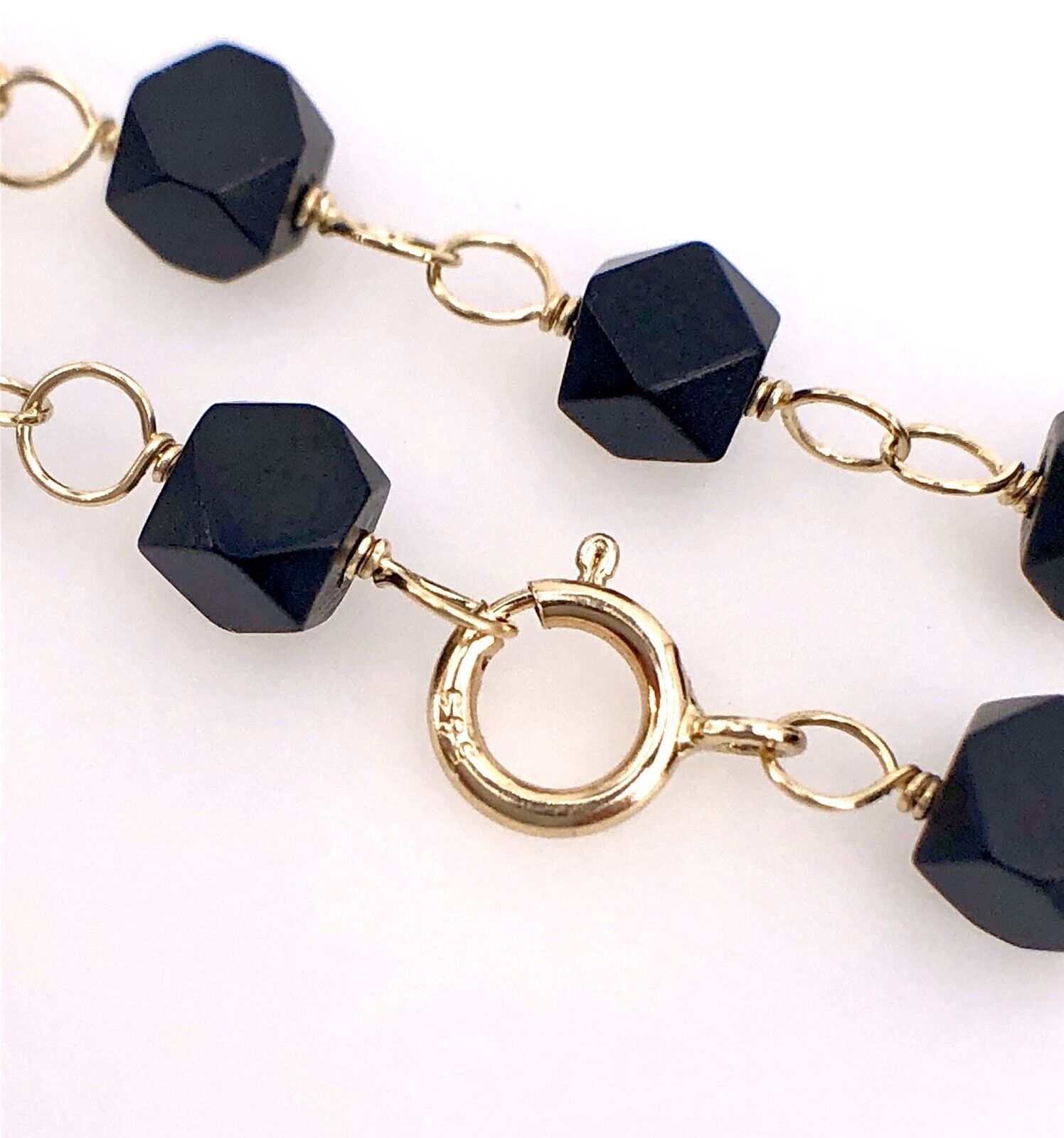 Azabache & Solid14K Gold Baby Bracelet,5.25" Oro 14k Pulsera Bebe