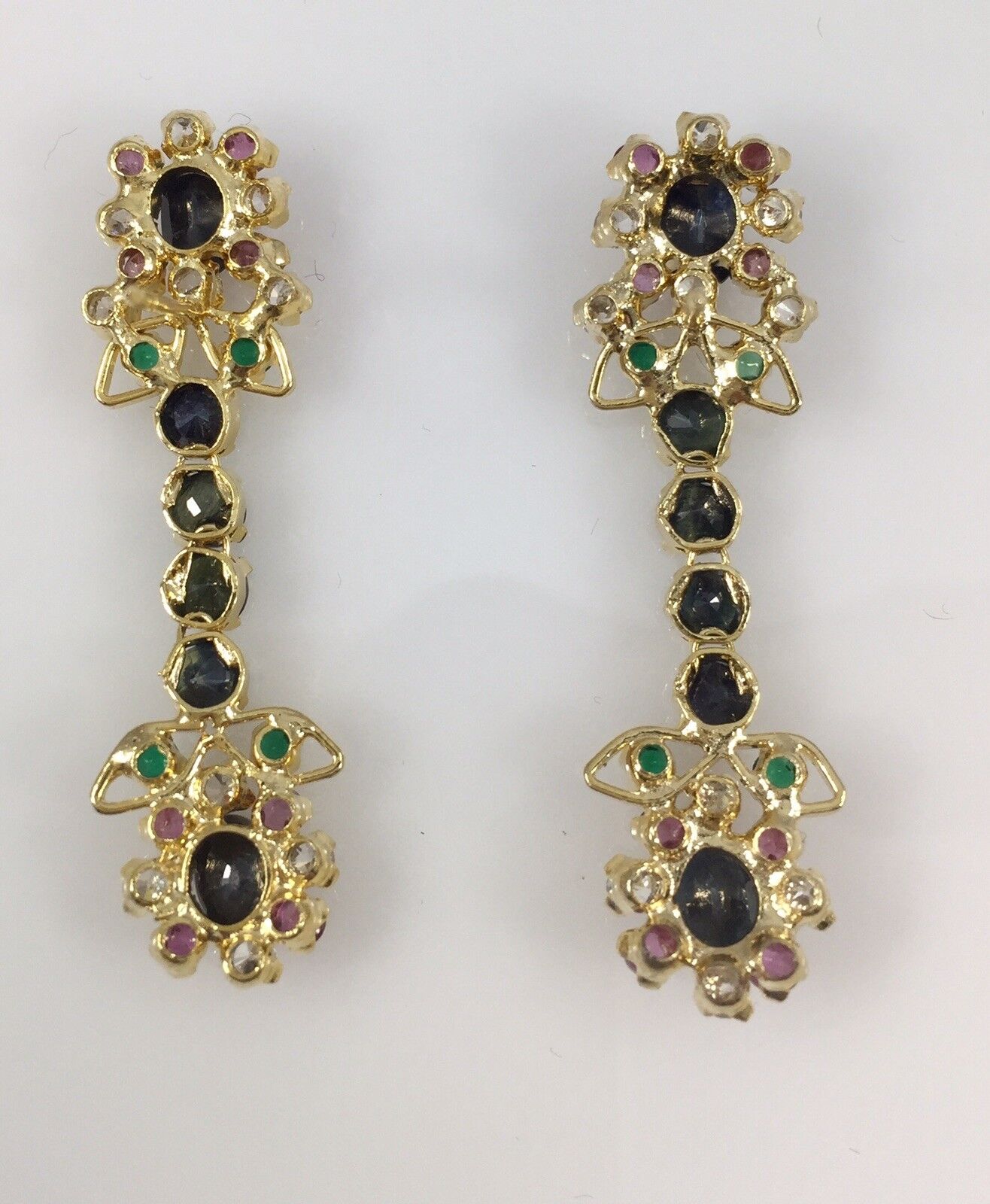 Beautiful Genuine Gem(6ct) Floral Design 14kt HGPlated Dangle/Drop Earrings, New