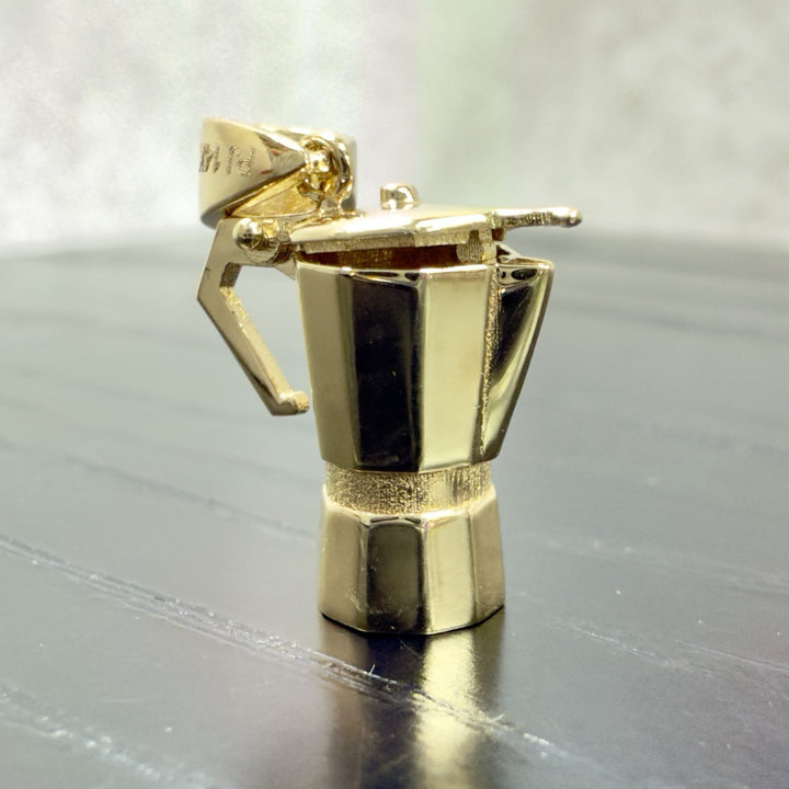 14K Yellow Gold 3D Italian Espresso Coffee Pot/ Cafetera, New, Small