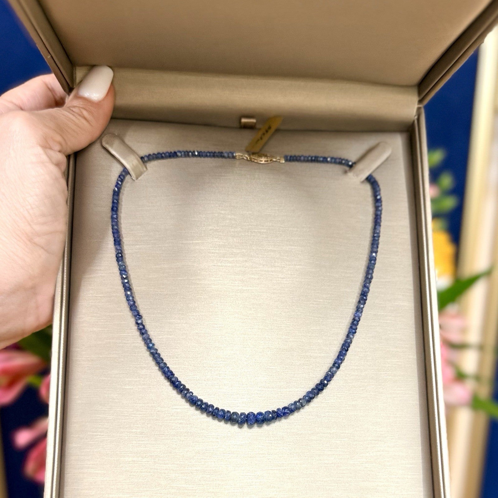 Genuine Sapphire (59ct) Solid 14k Yellow Gold Beaded Necklace, New 16"