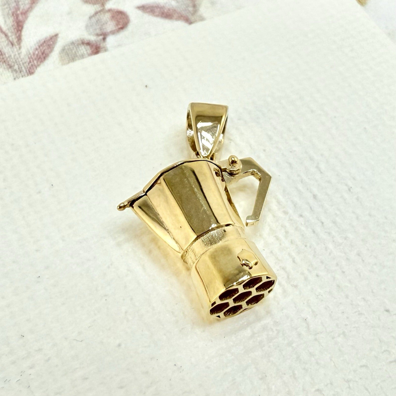 14K Yellow Gold 3D Italian Espresso Coffee Pot/ Cafetera, New, Small