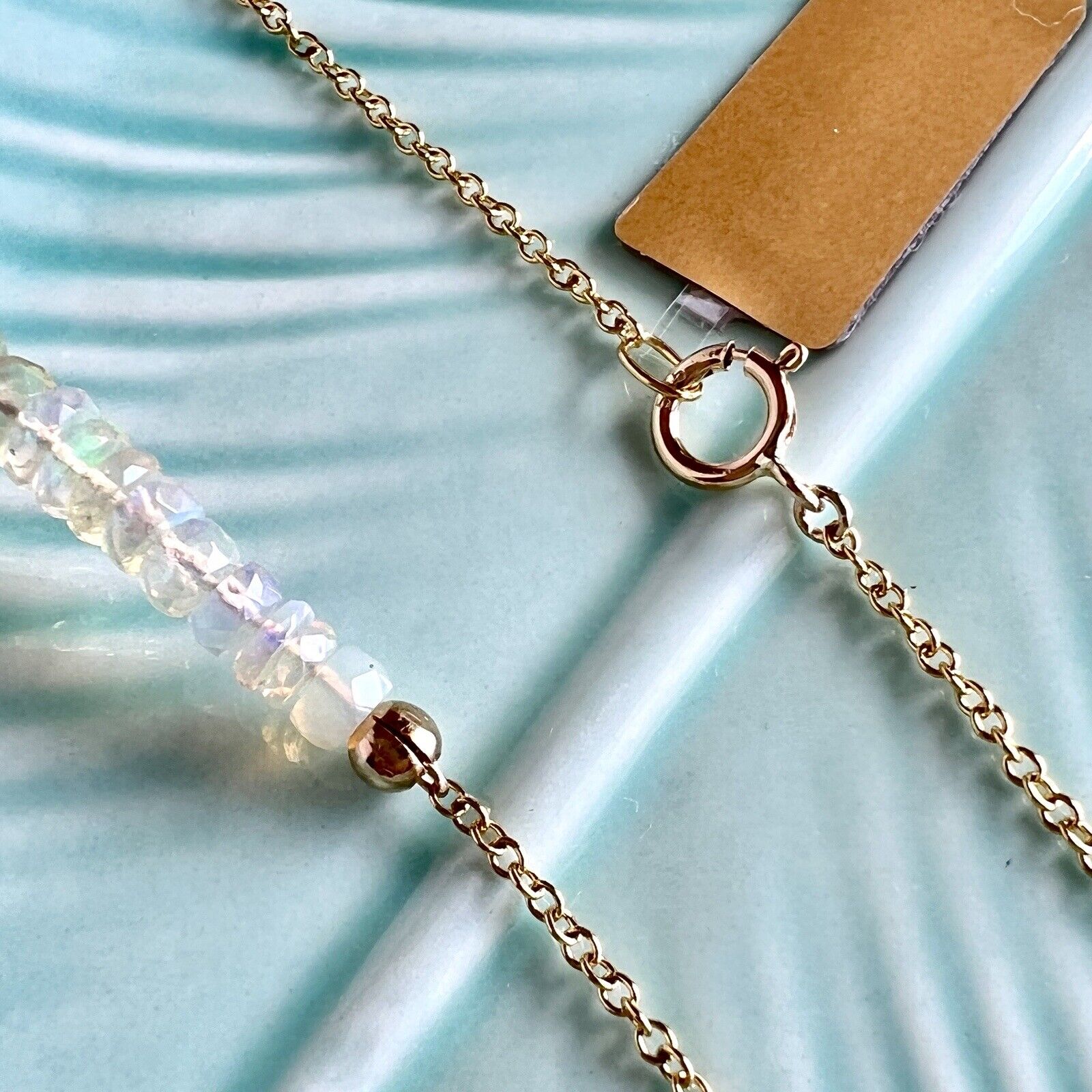 Genuine Opal (21.3ct) Solid 14k Yellow Gold Bead/Chain Necklace, New 19.5"