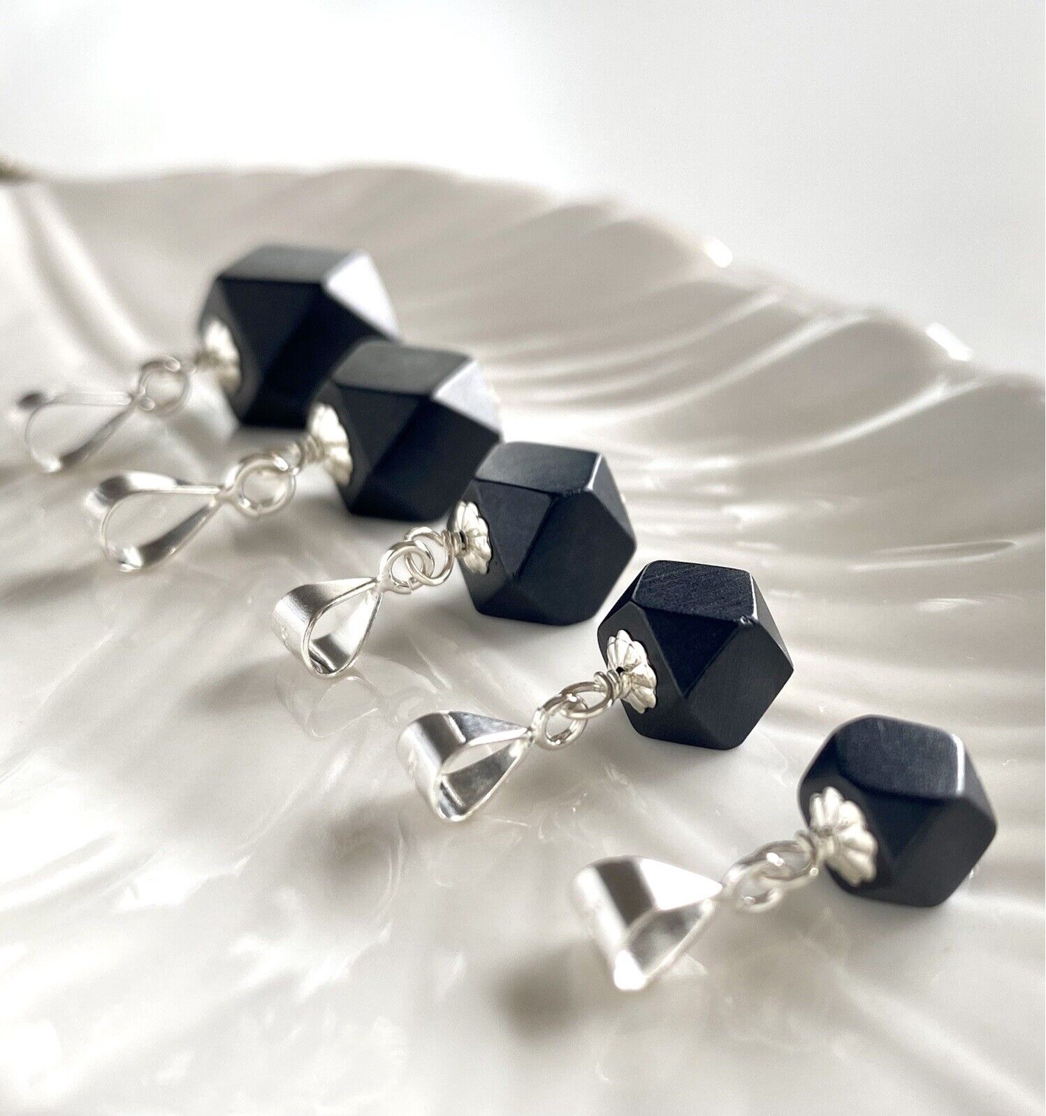 Genuine Azabache/Jet (8mm) Sterling Silver Pendant, New