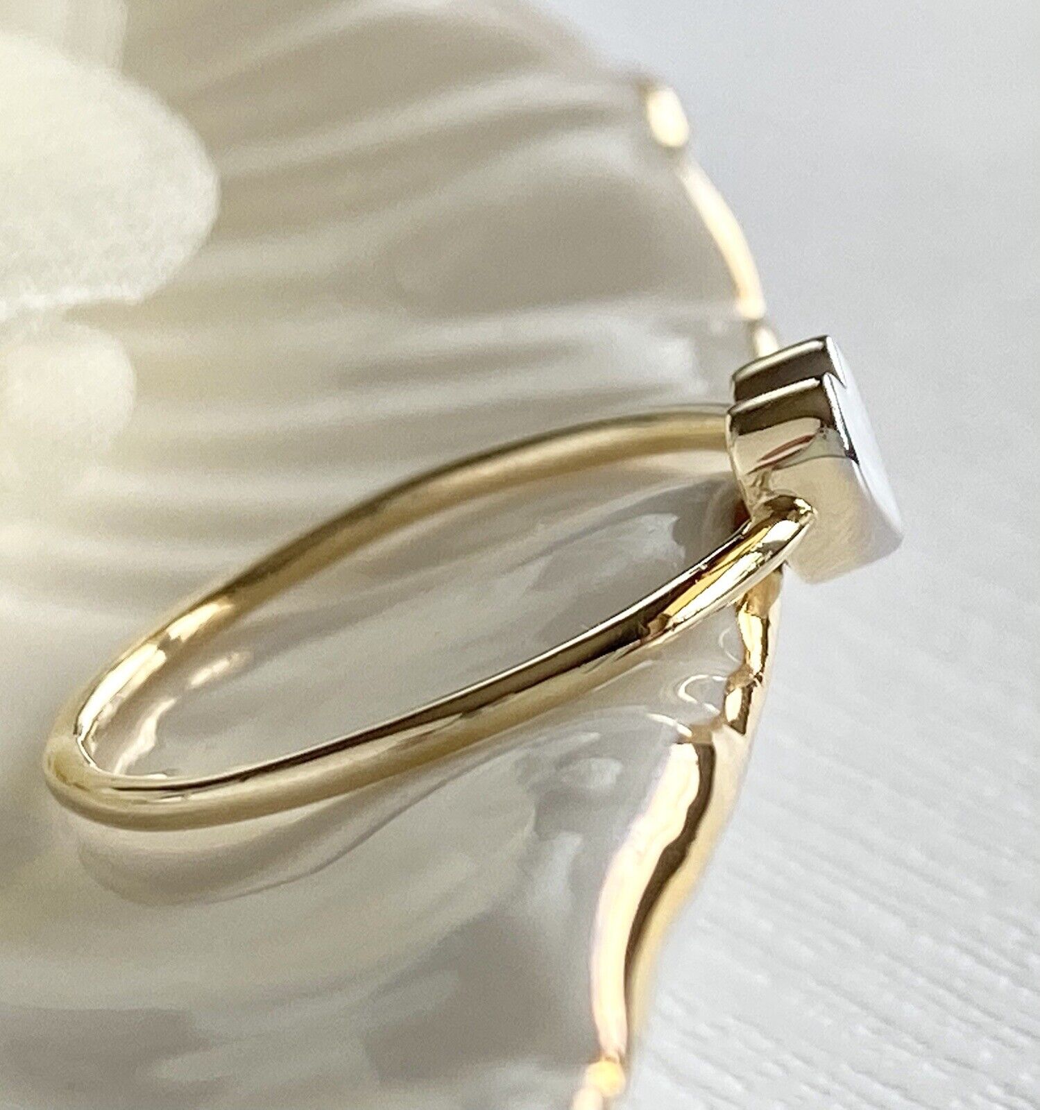 Adorable Solid 14k Yellow Gold Ring w/ White Gold Heart, New, Size 7 3/4