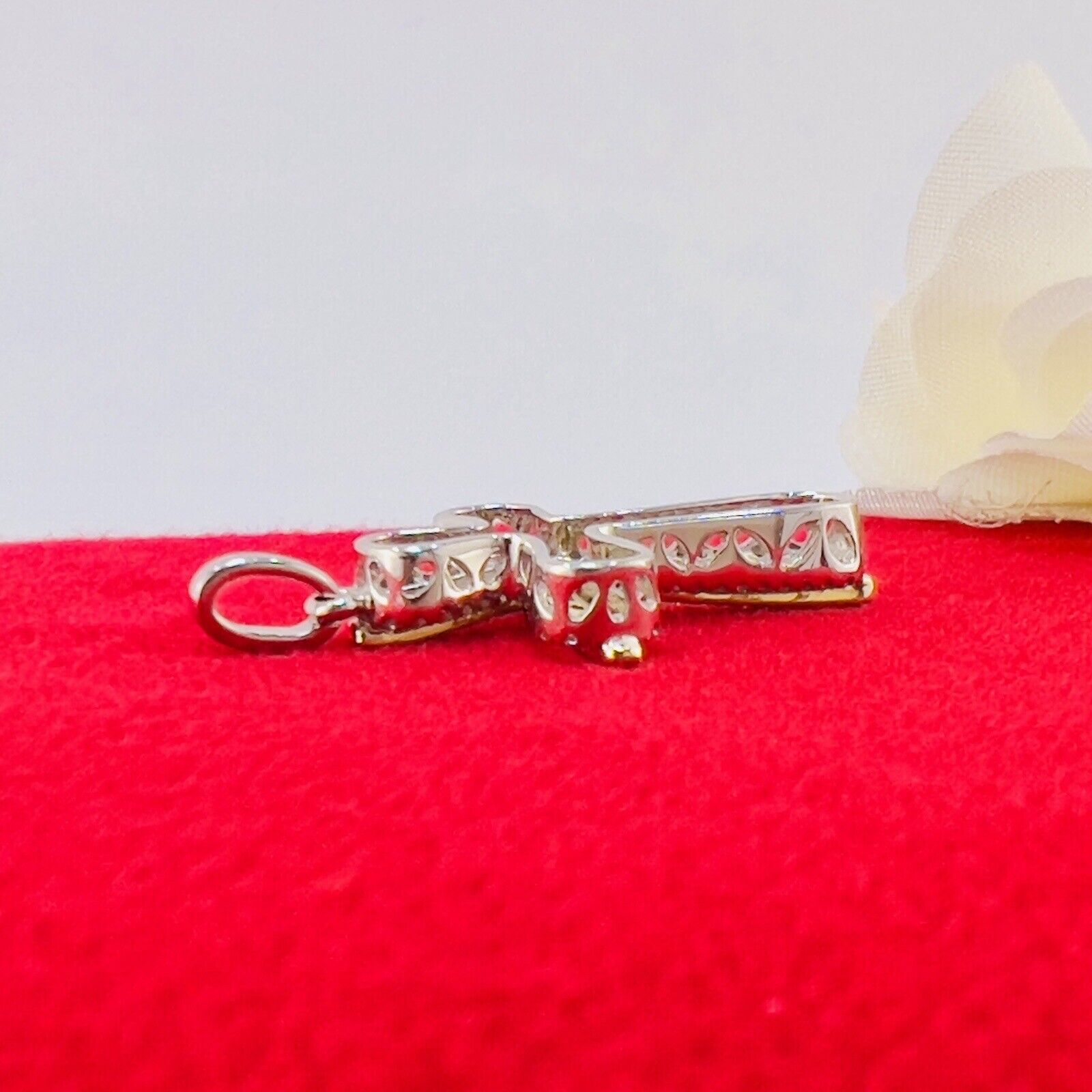 Solid 14k Two-Tone Gold & Genuine Diamond Cross Pendant, New 1.2”