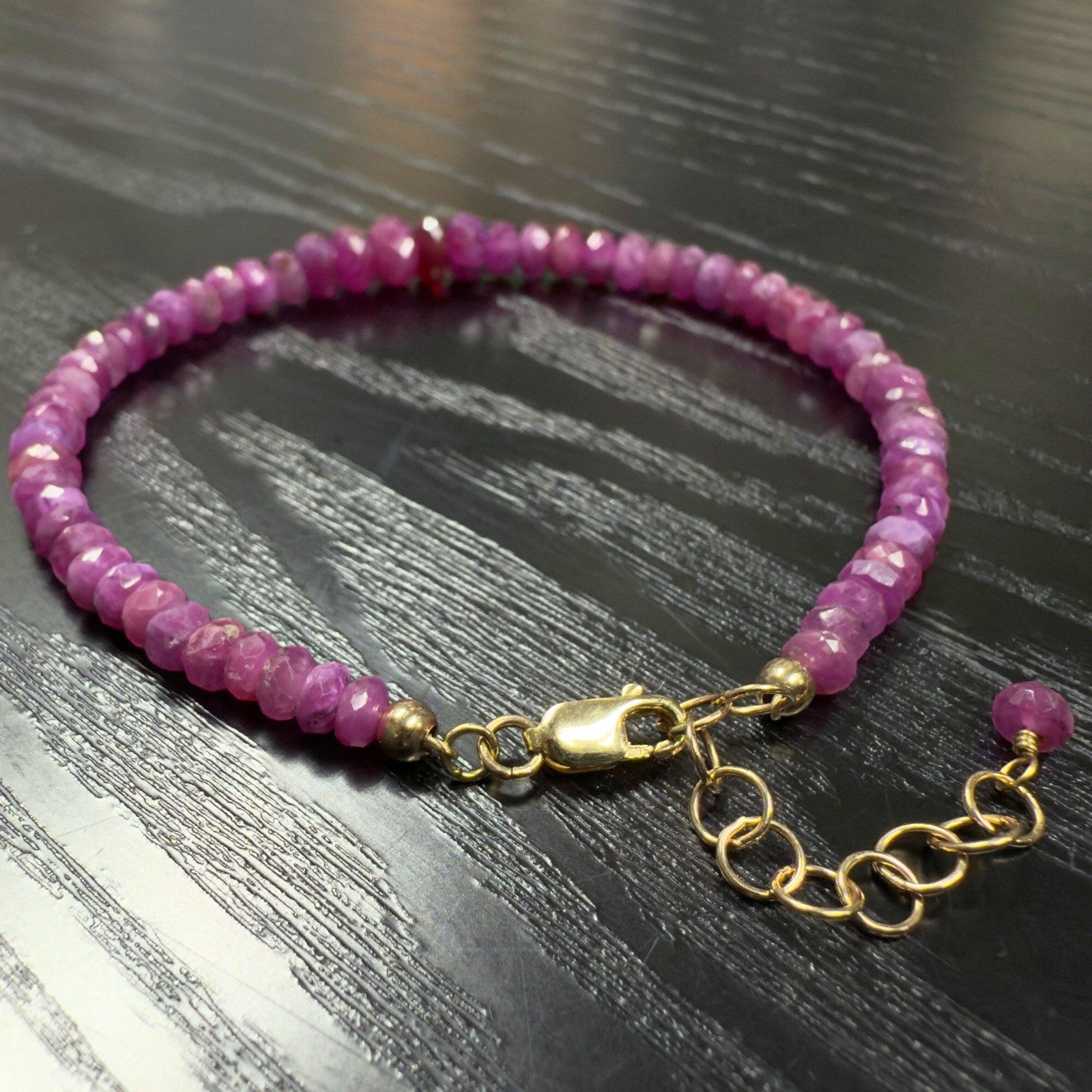 14k Yellow Gold Multitone Ruby Bracelet, Adjustable 6.75-7.75", New