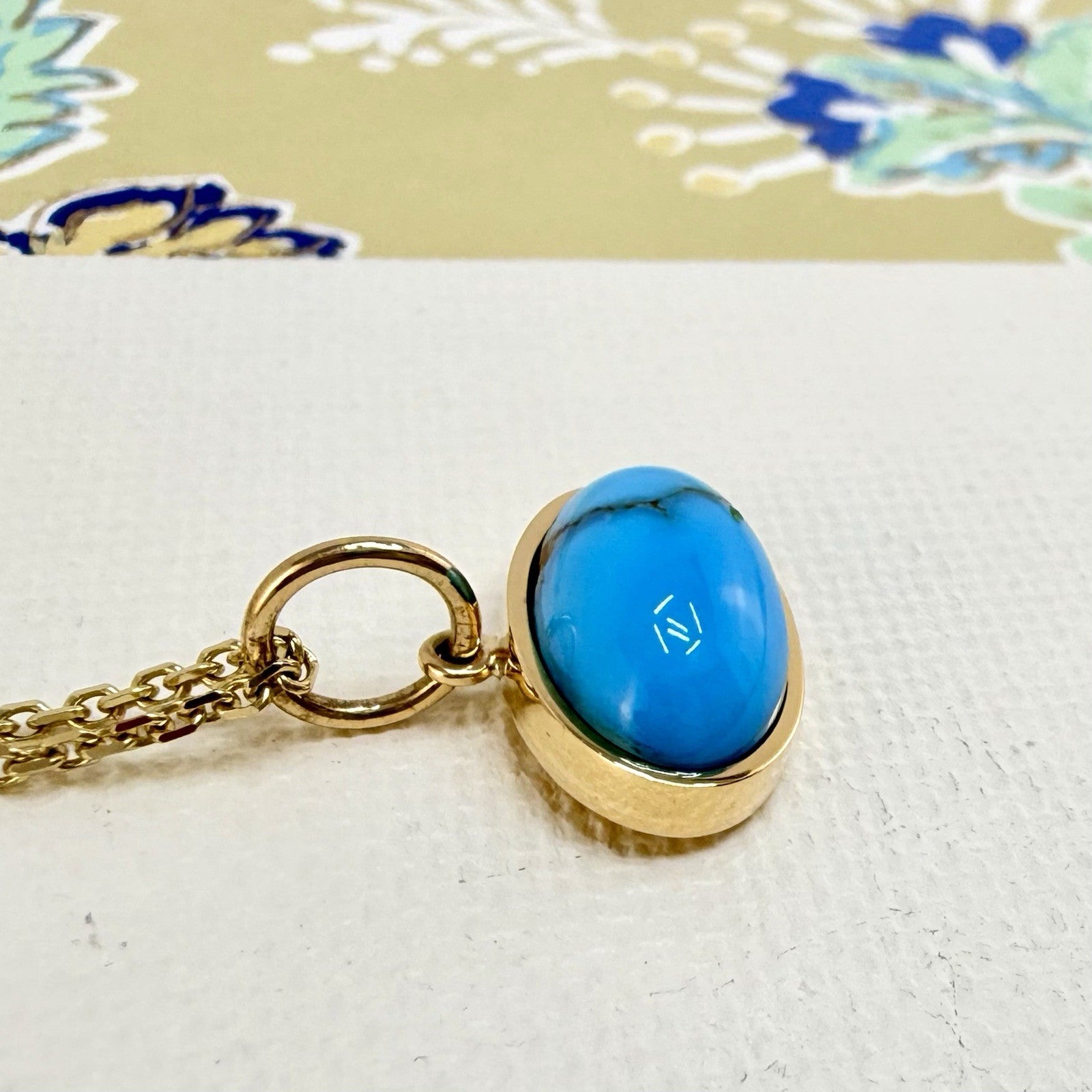 Modernist 14k Yellow Gold Natural Egyptian Turquoise Custom Made Pendant, Unisex