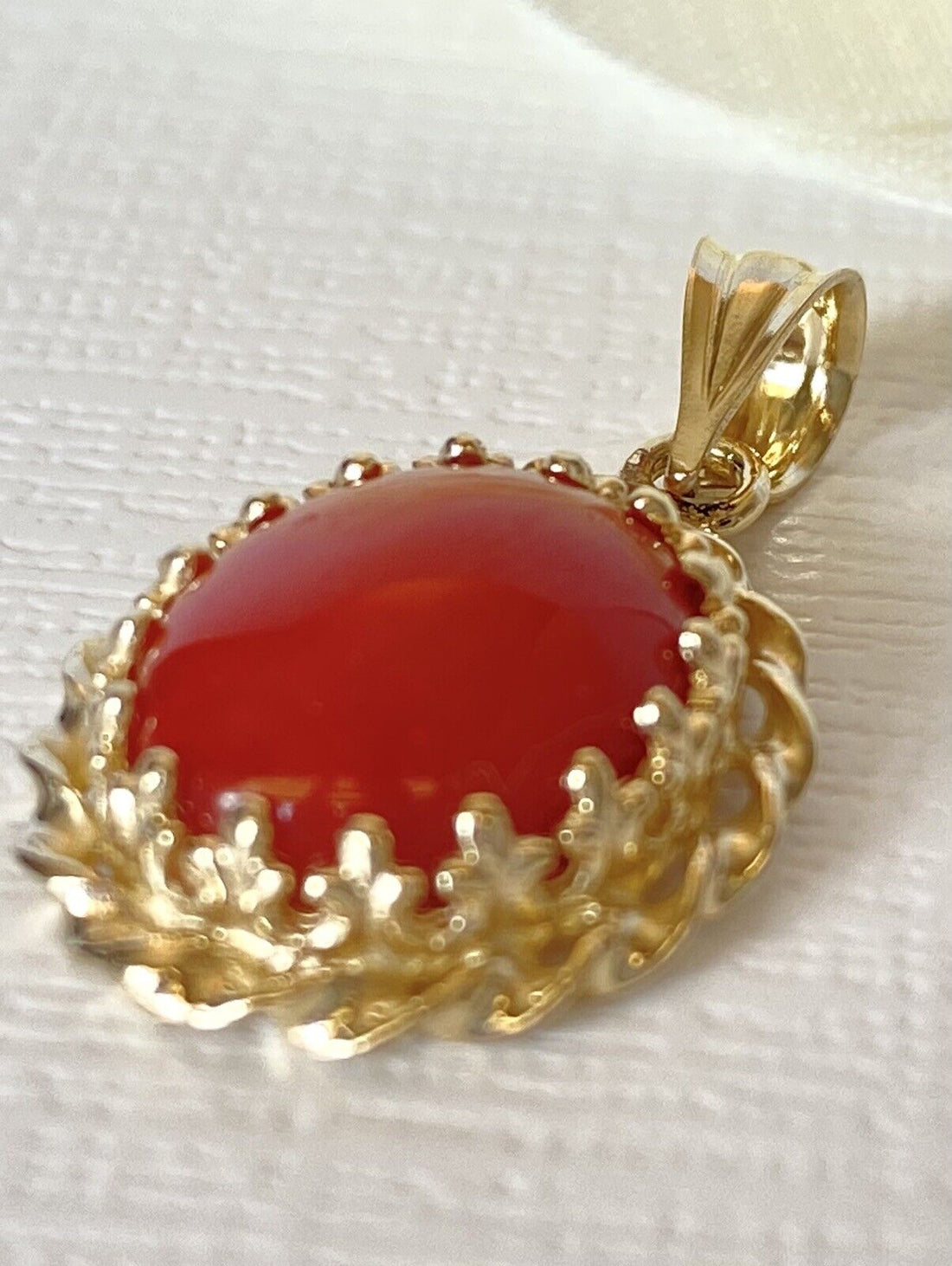 Lg Untreated Mediterranean Red Coral &14k Yellow Gold Handcrafted Pendant, New
