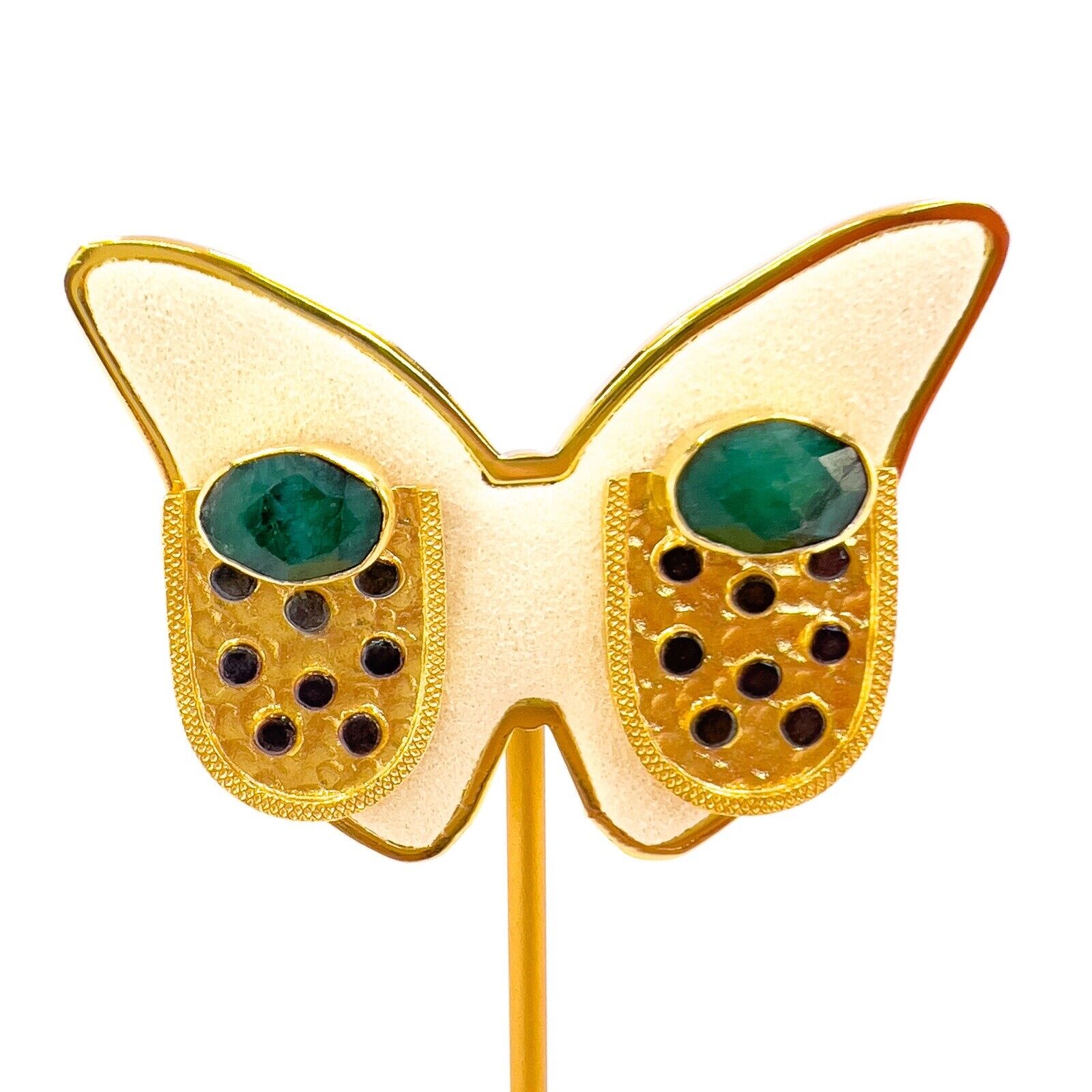 Genuine Emerald 22k Gold Over Sterling Silver Dangle Earrings, New